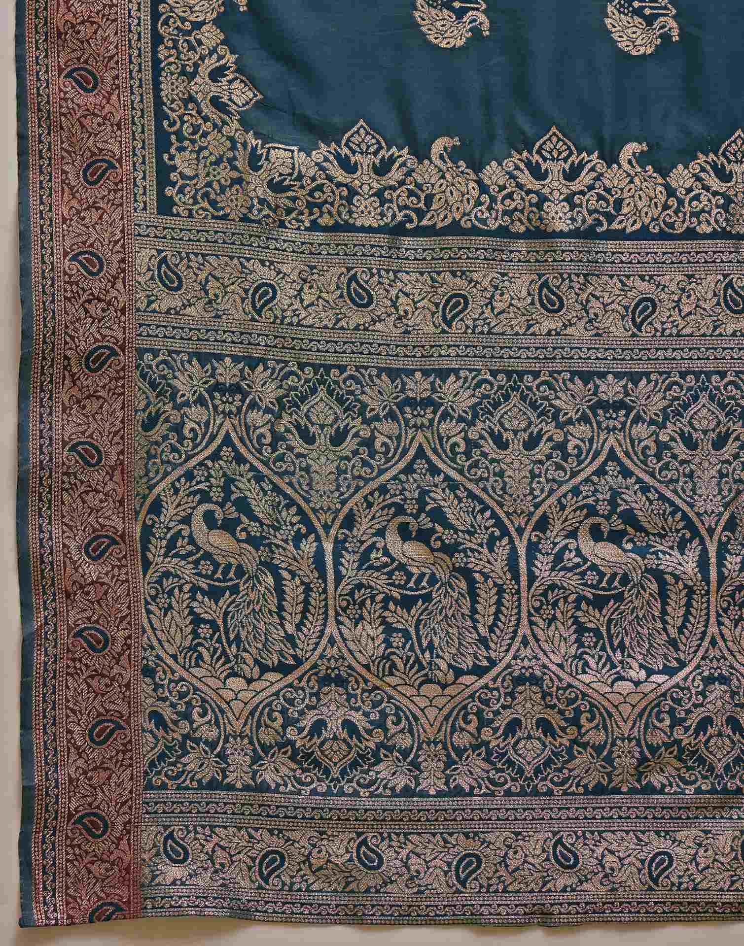 Teal Blue Silk Woven Saree - Image 9