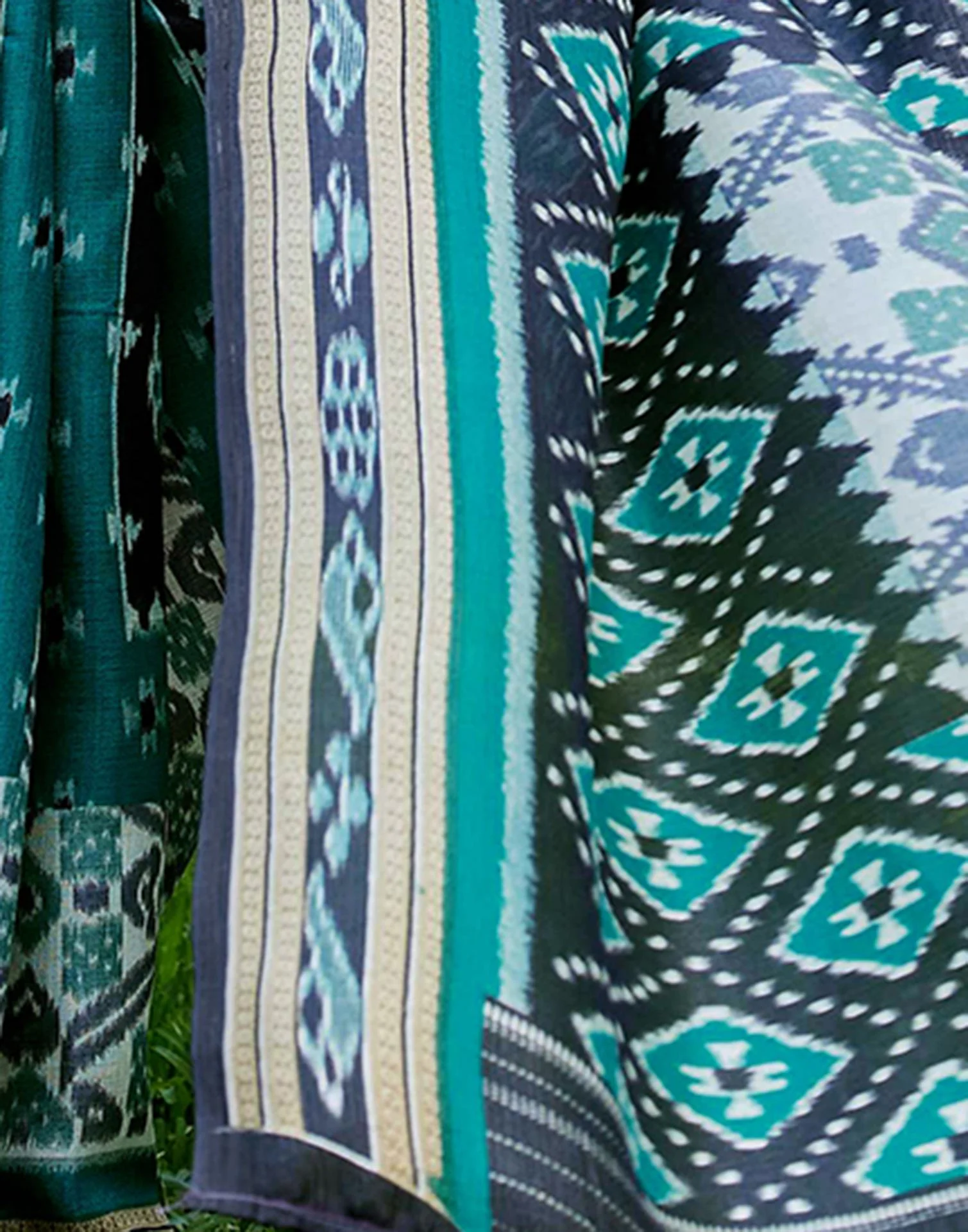 Teal Green Cotton Blend Printed Saree - Image 9