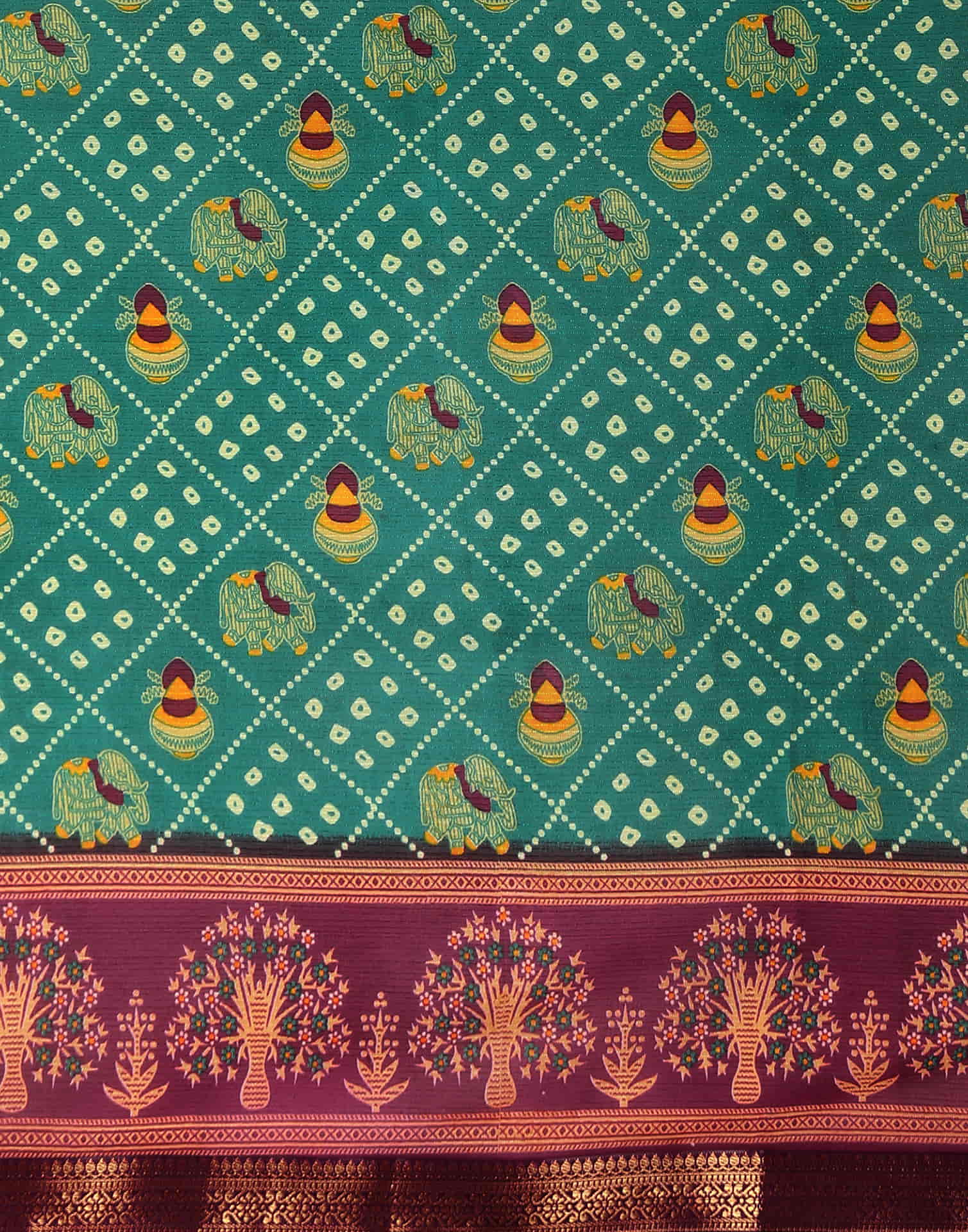 Teal Green Georgette Printed Bandhani Saree - Image 7