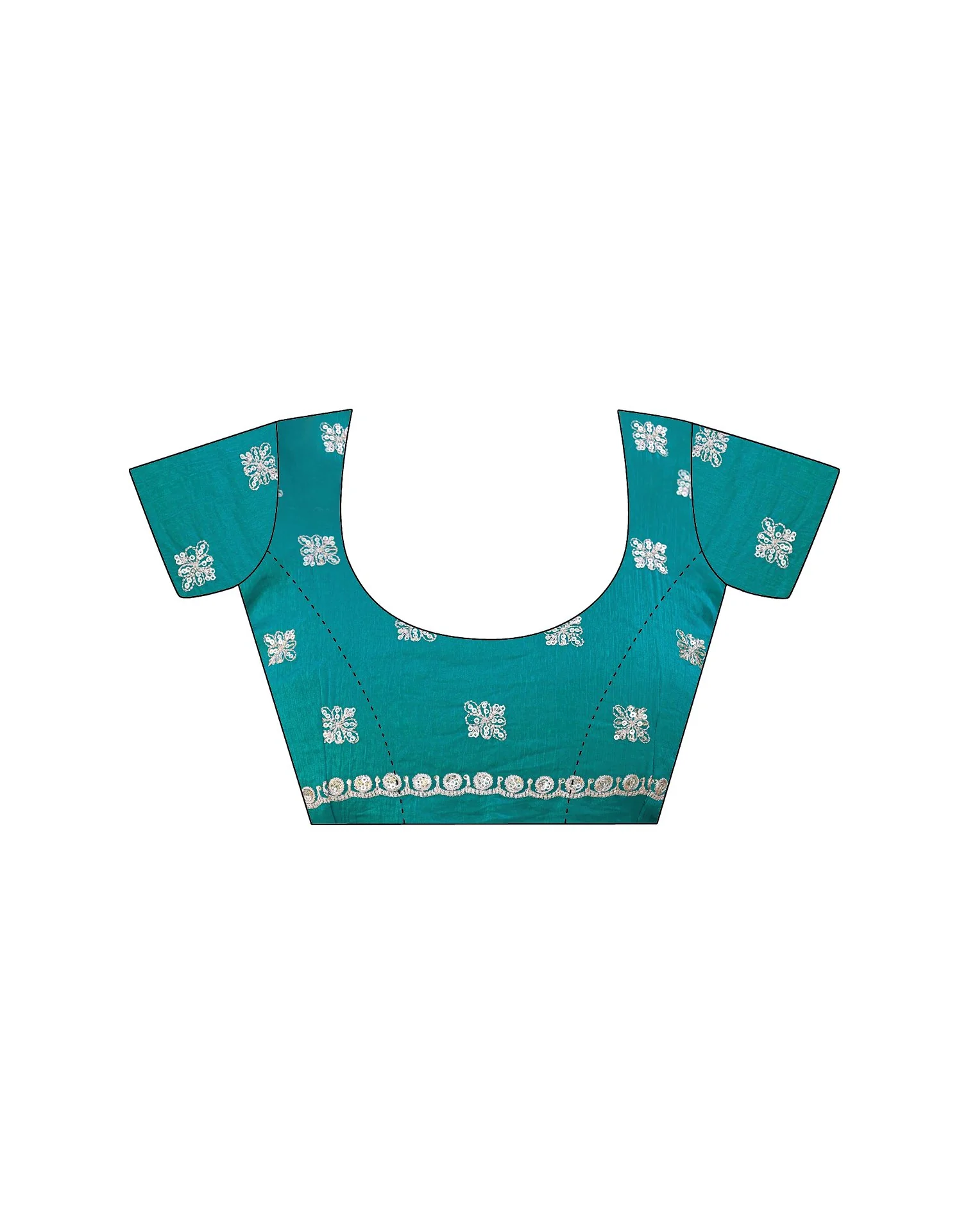 Teal Green Shimmer Sequence Embroidery Saree - Image 14