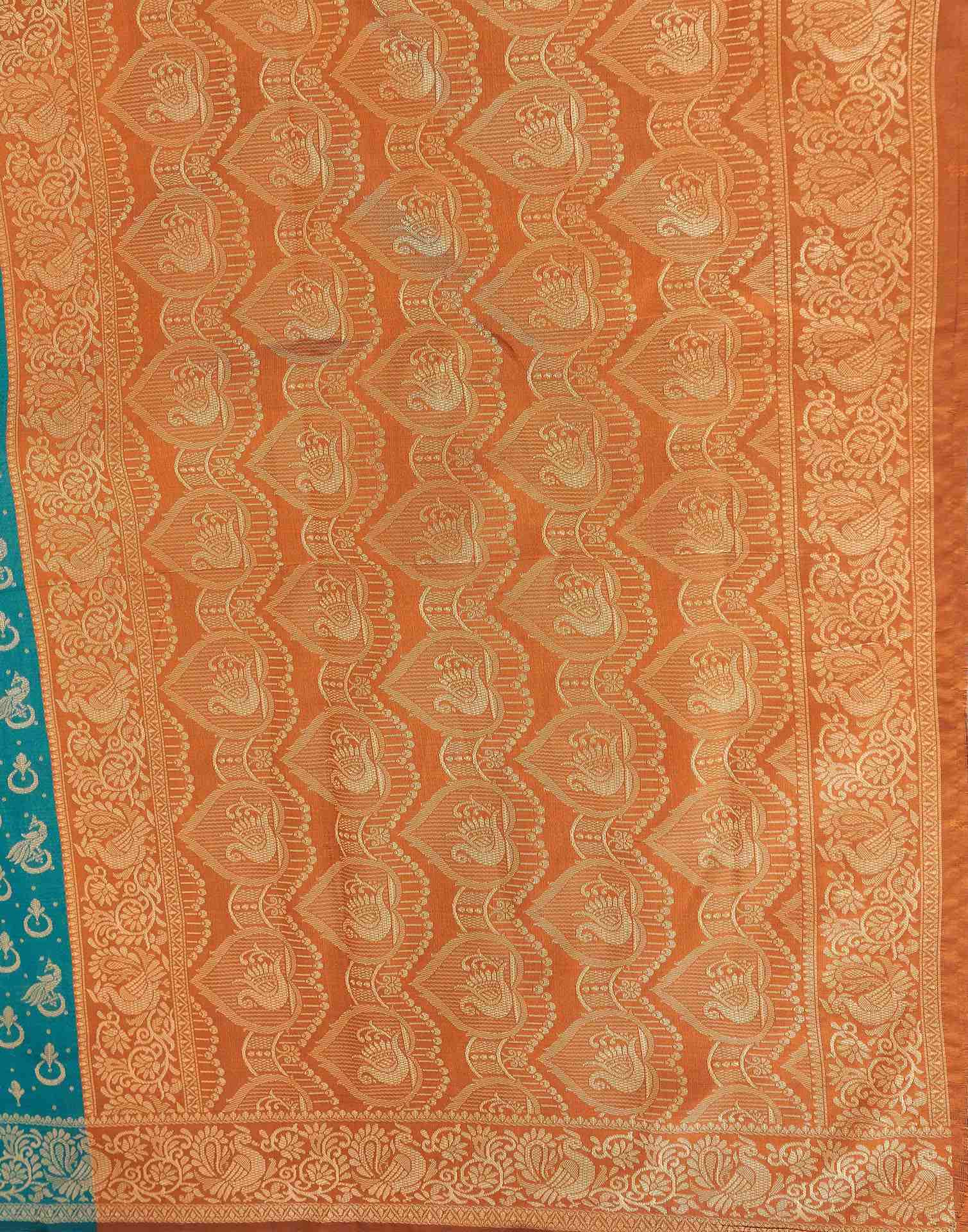 Teal Green Shimmer Silk Woven Banarasi Saree - Image 8
