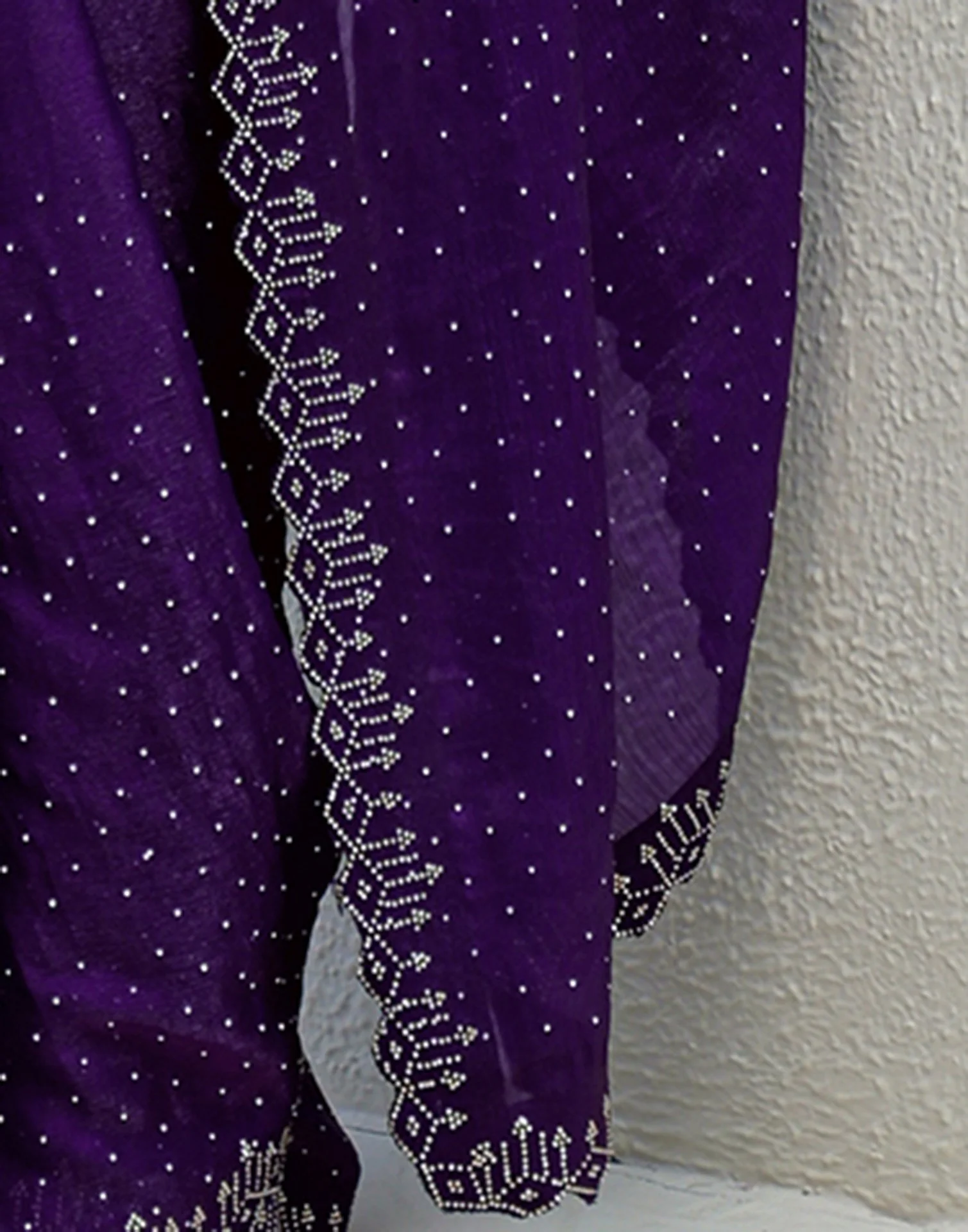 Dark Purple Shimmer Stone Work Swarovski Saree - Image 7