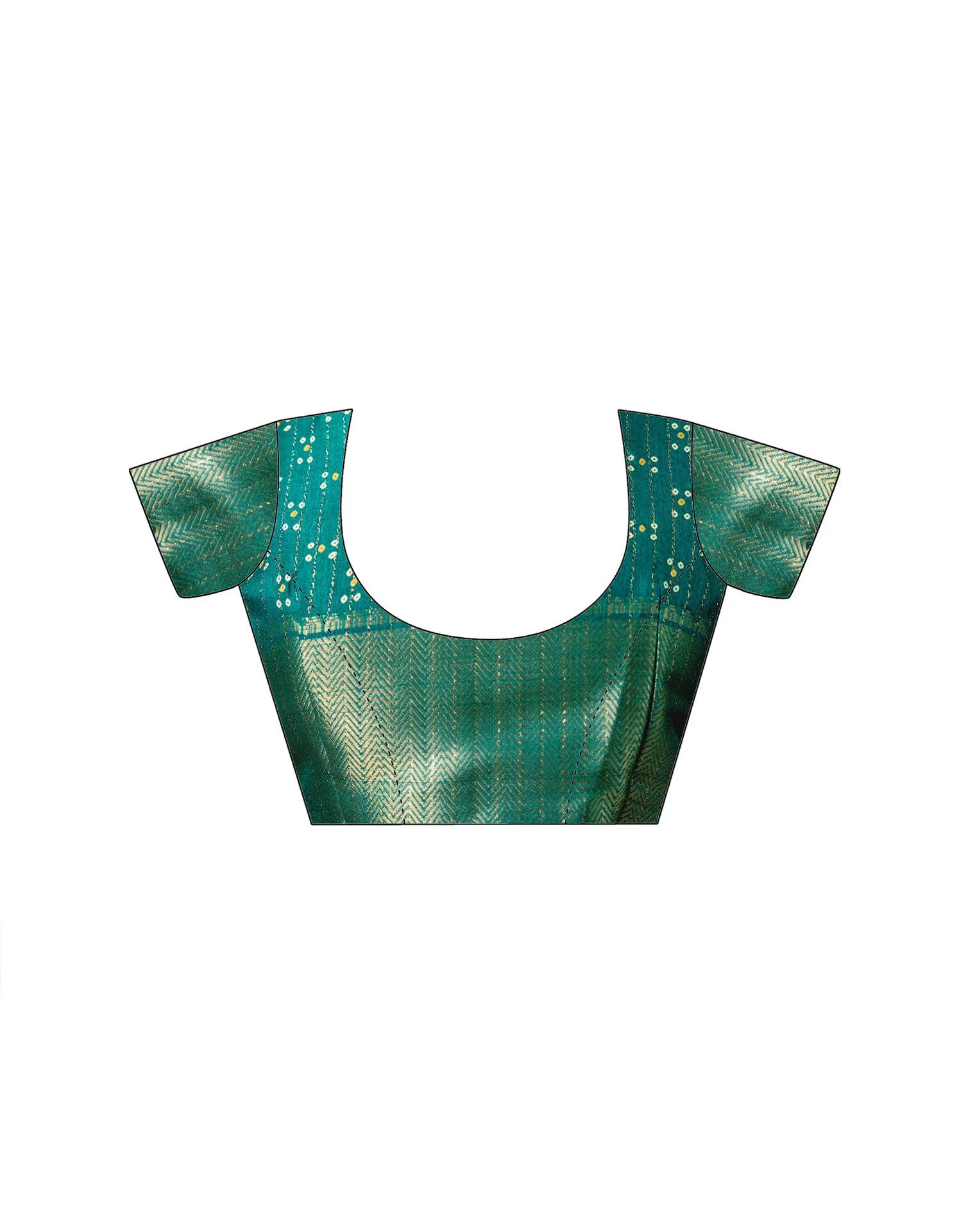 Teal Green Silk Bandhani Printed Zari Stripe SareeĀ - Image 16