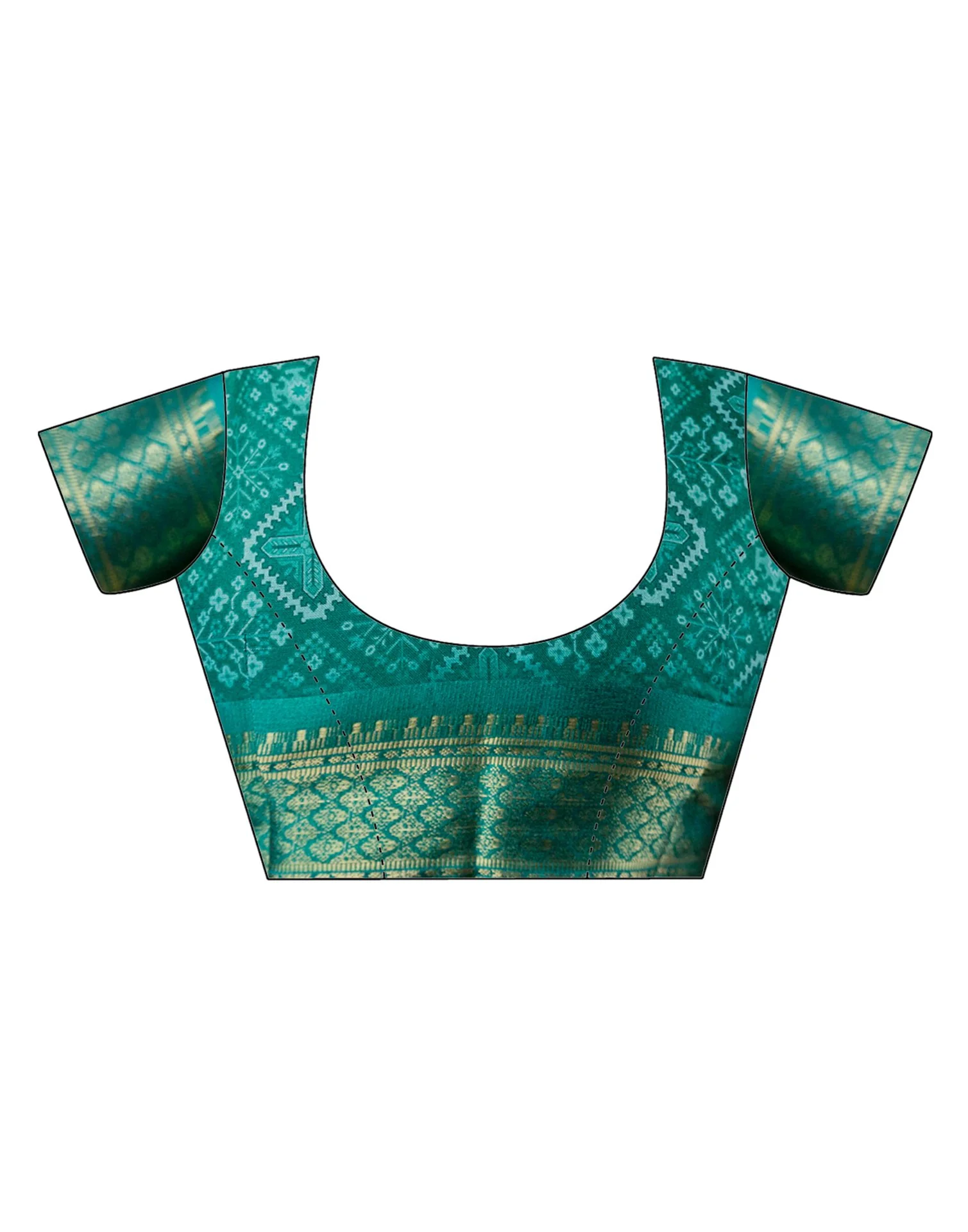 Teal Green Silk Printed Woven Border Saree - Image 13