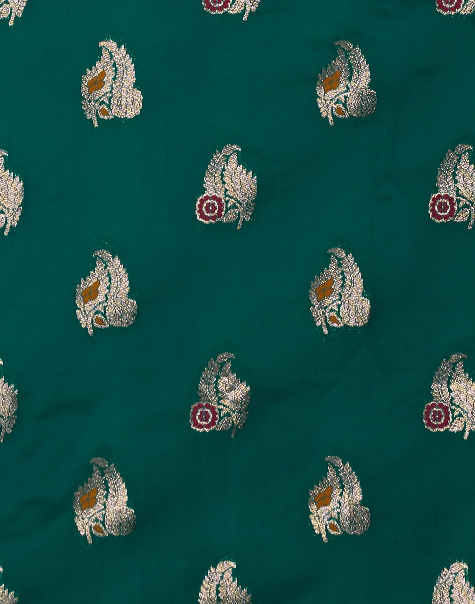 Teal Green Silk Weaving Banarasi Saree - Image 7