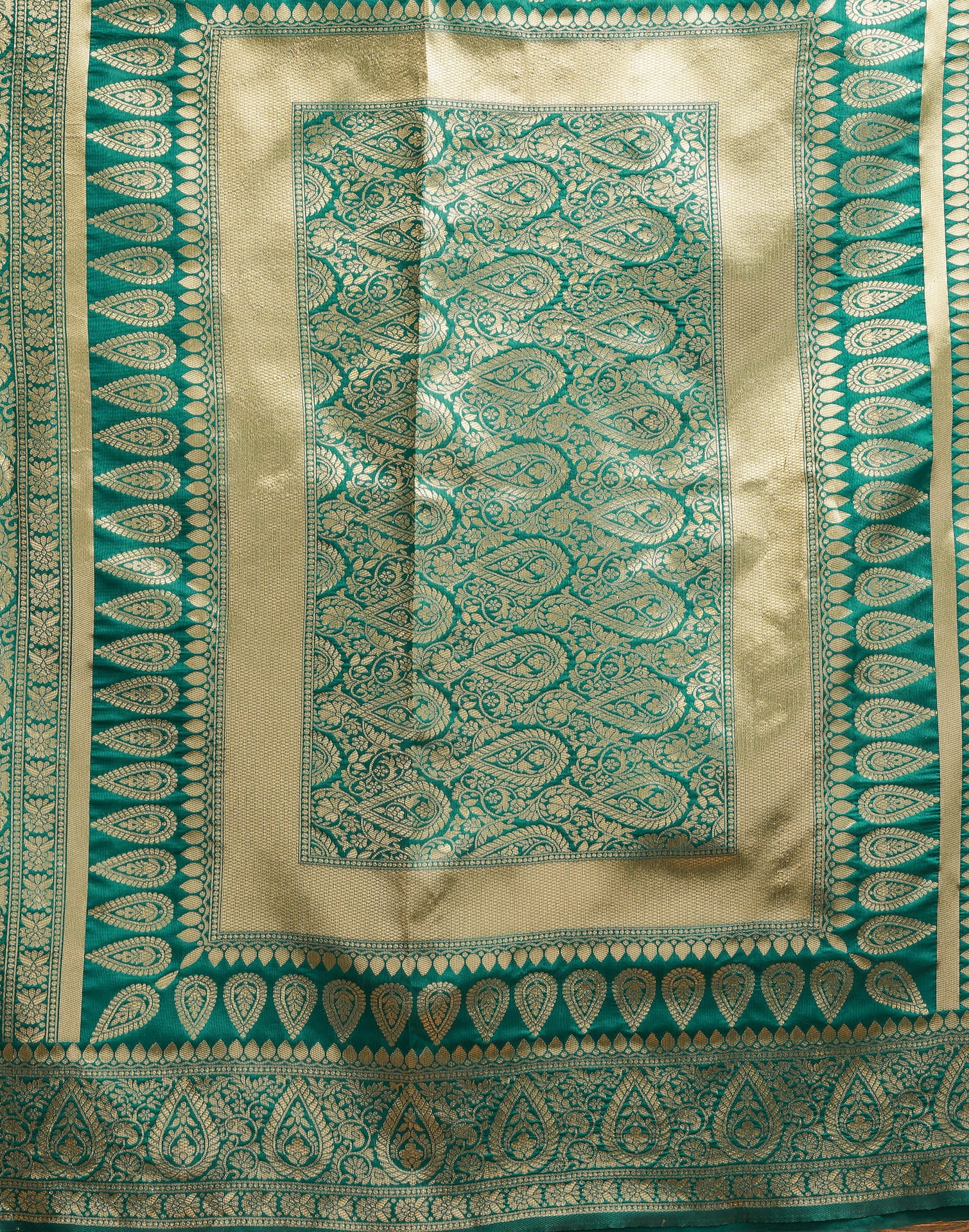 Teal Green Woven Banarasi Silk Saree - Image 11