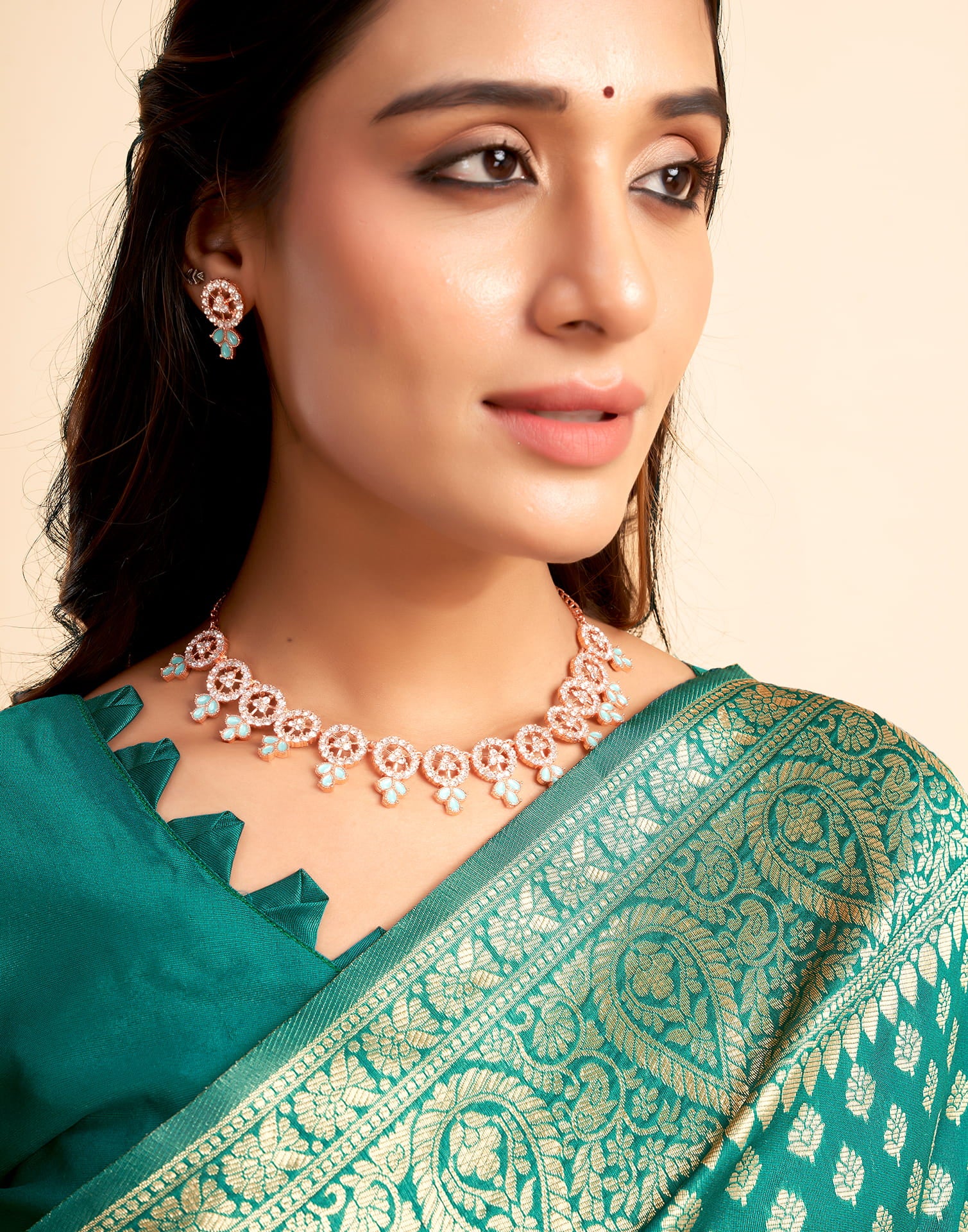 Teal Green Woven Banarasi Silk Saree - Image 4