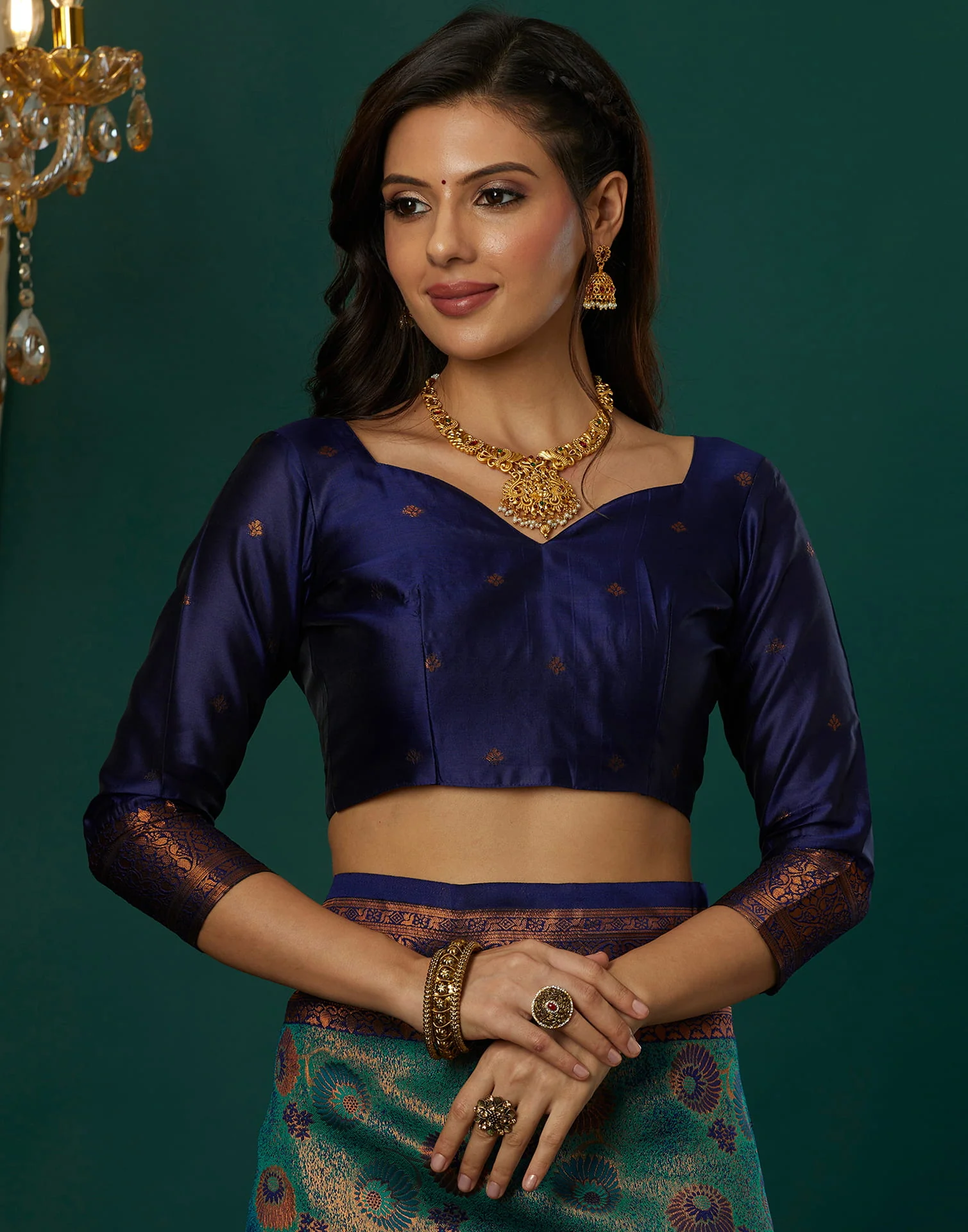 Green Silk Woven Banarasi Saree - Image 6