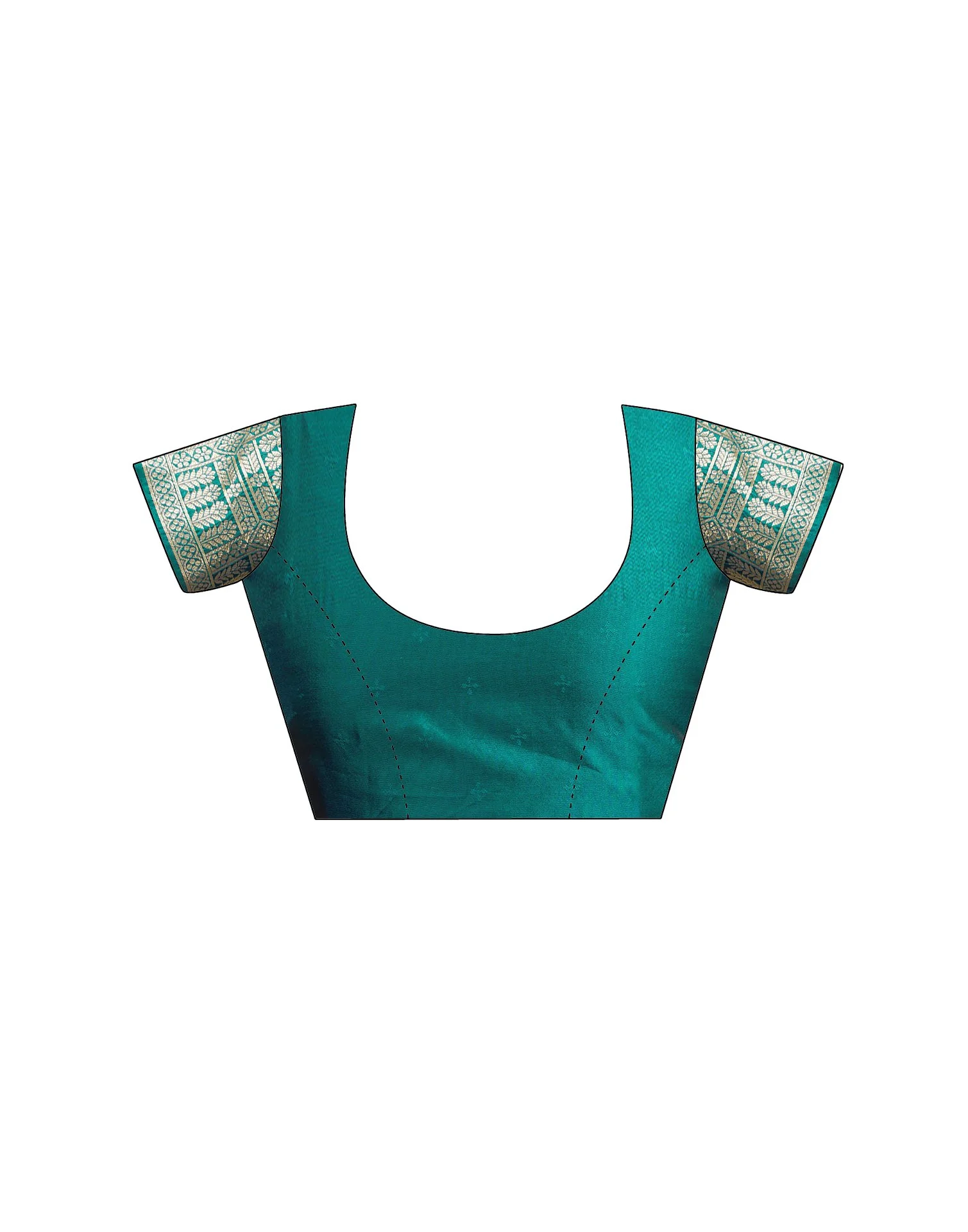 Teal Green Silk Woven Banarasi Saree - Image 9