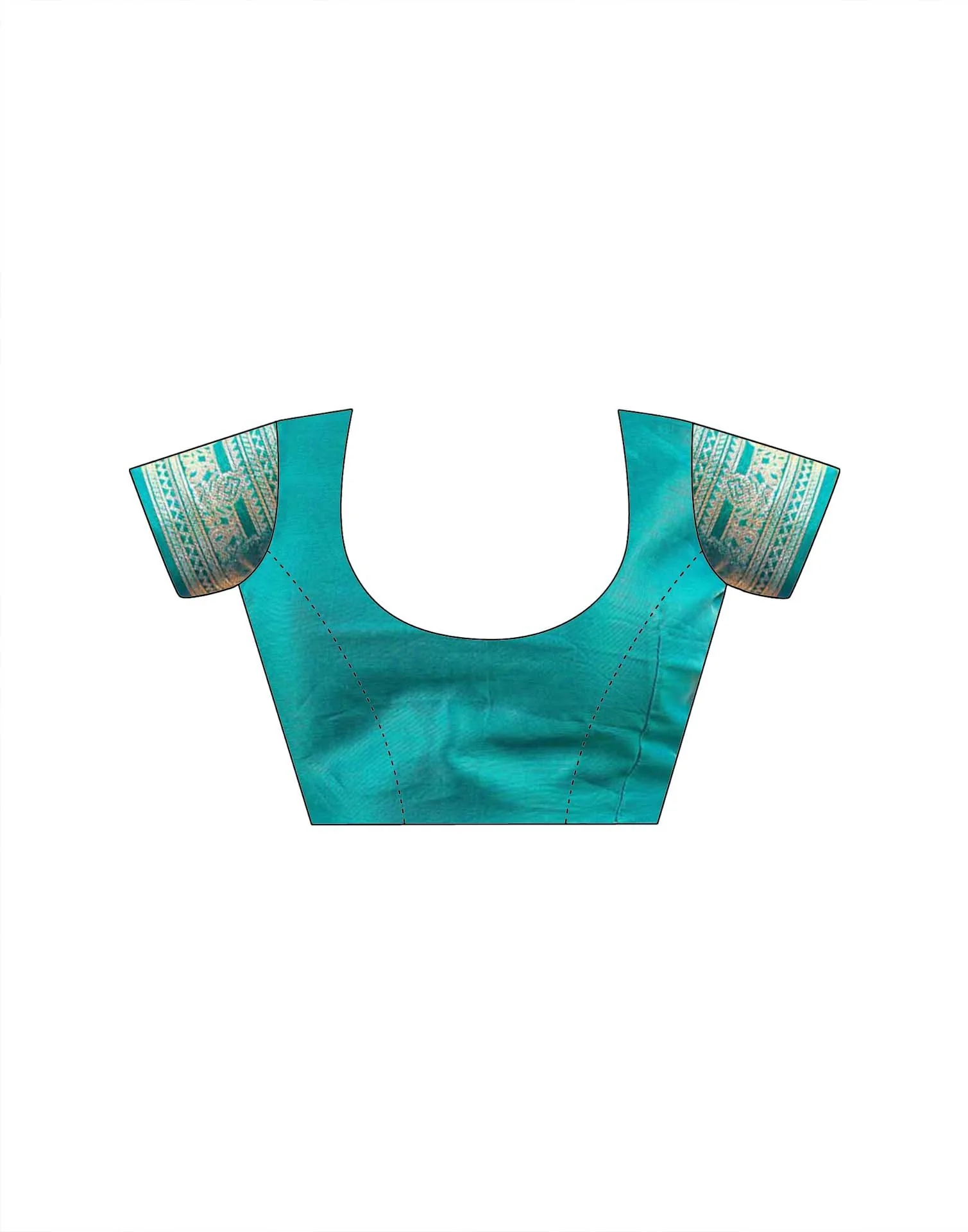 Teal Green Silk Woven Banarasi Saree - Image 9