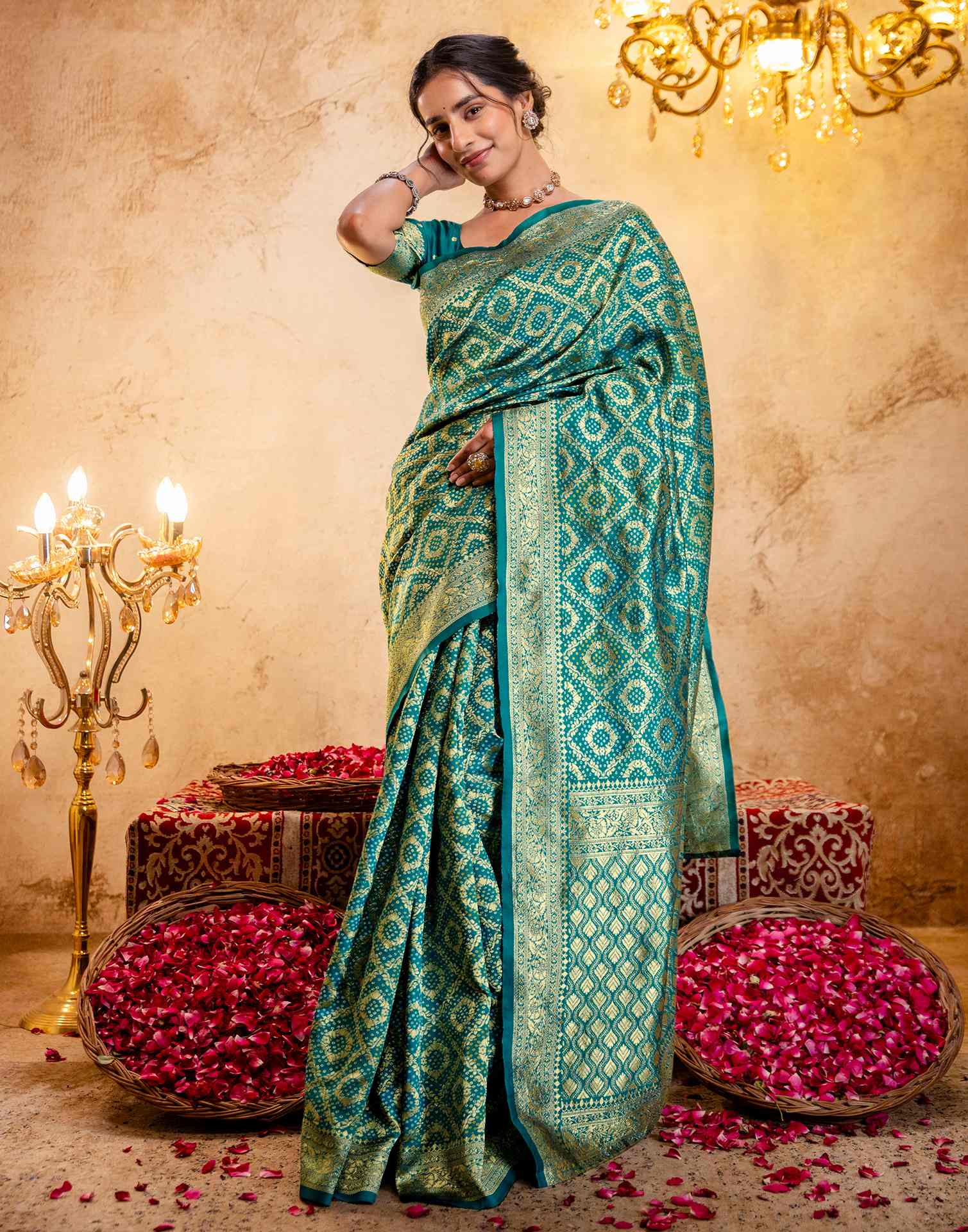 Teal Green Silk Woven Banarasi Saree
