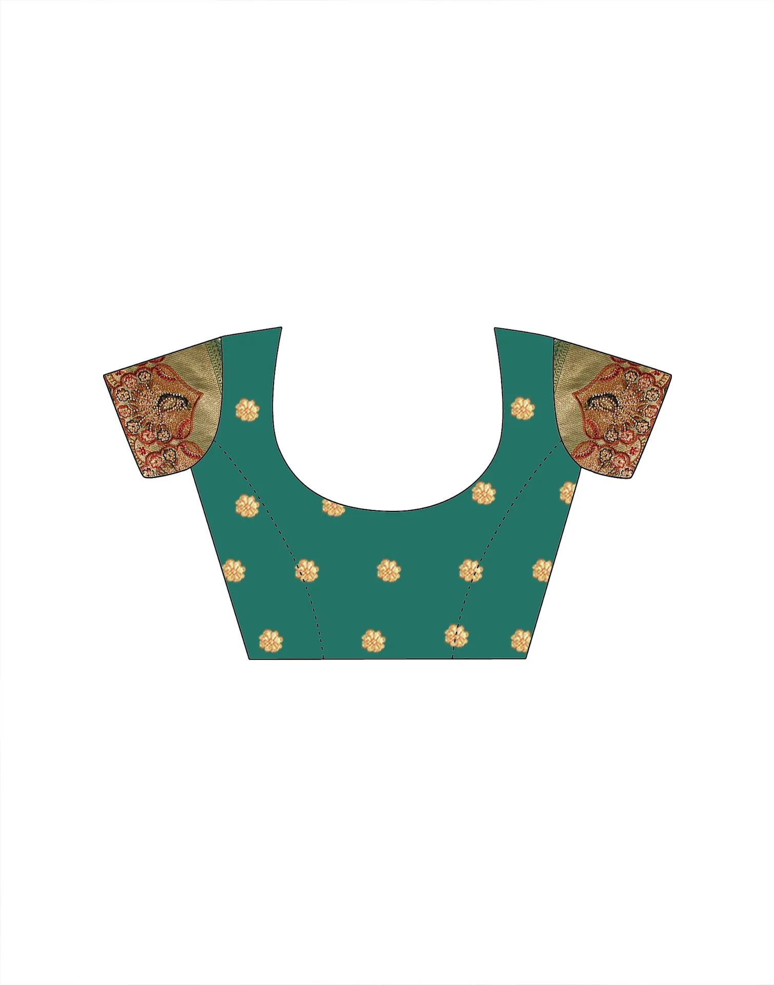 Teal Green Silk Woven Embroidery Stone Work Banarasi Saree - Image 14
