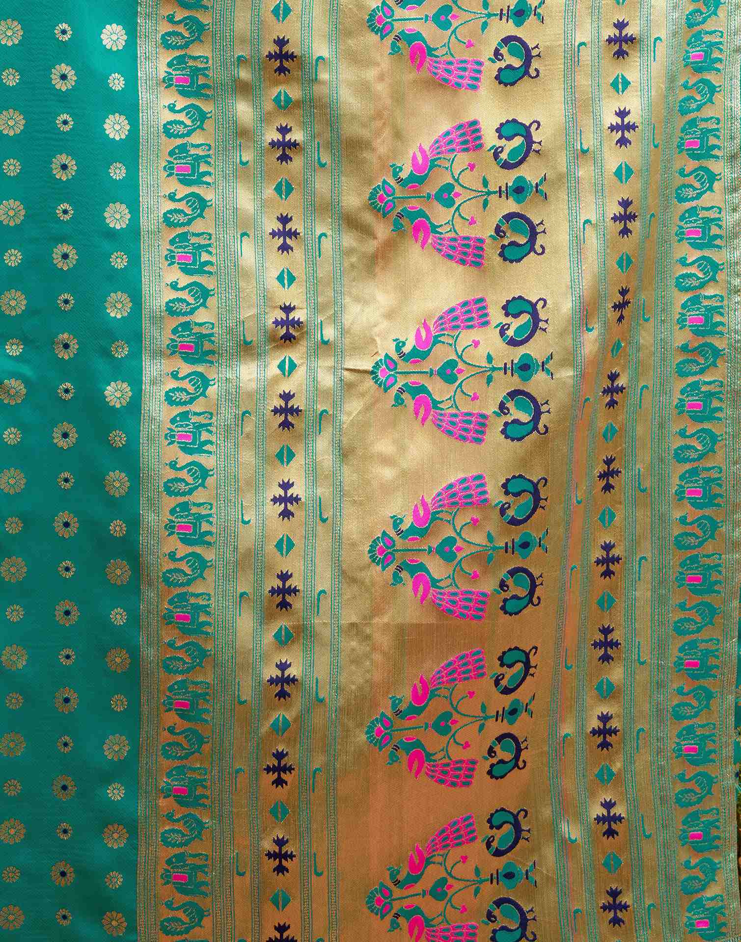 Teal Green Silk Woven Paithani Saree - Image 7