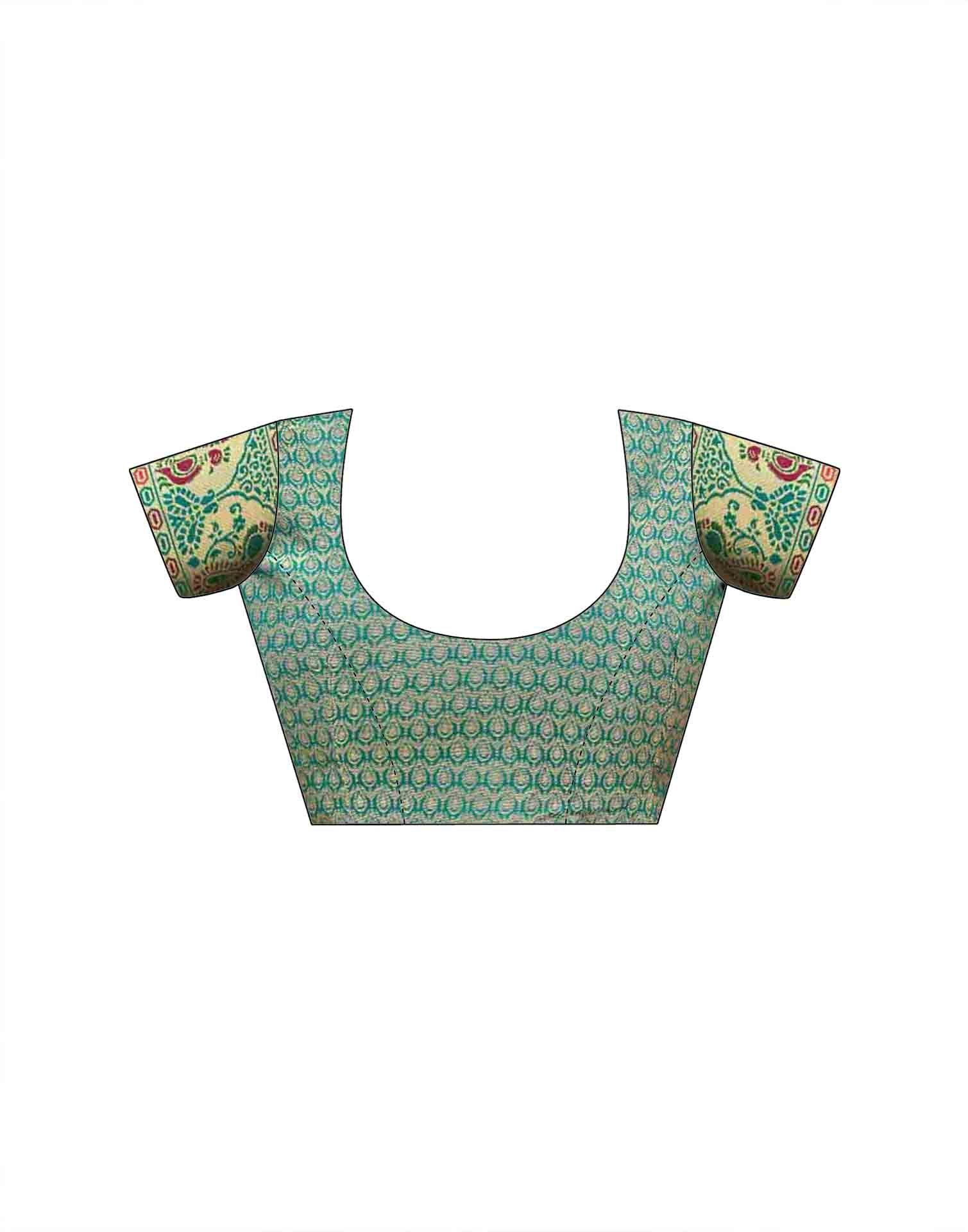 Teal Green Silk Woven Paithani Saree - Image 9
