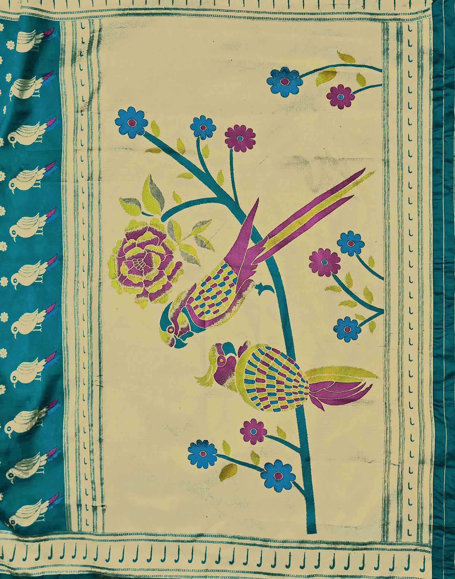 Teal Green Silk Woven Paithani Saree - Image 7