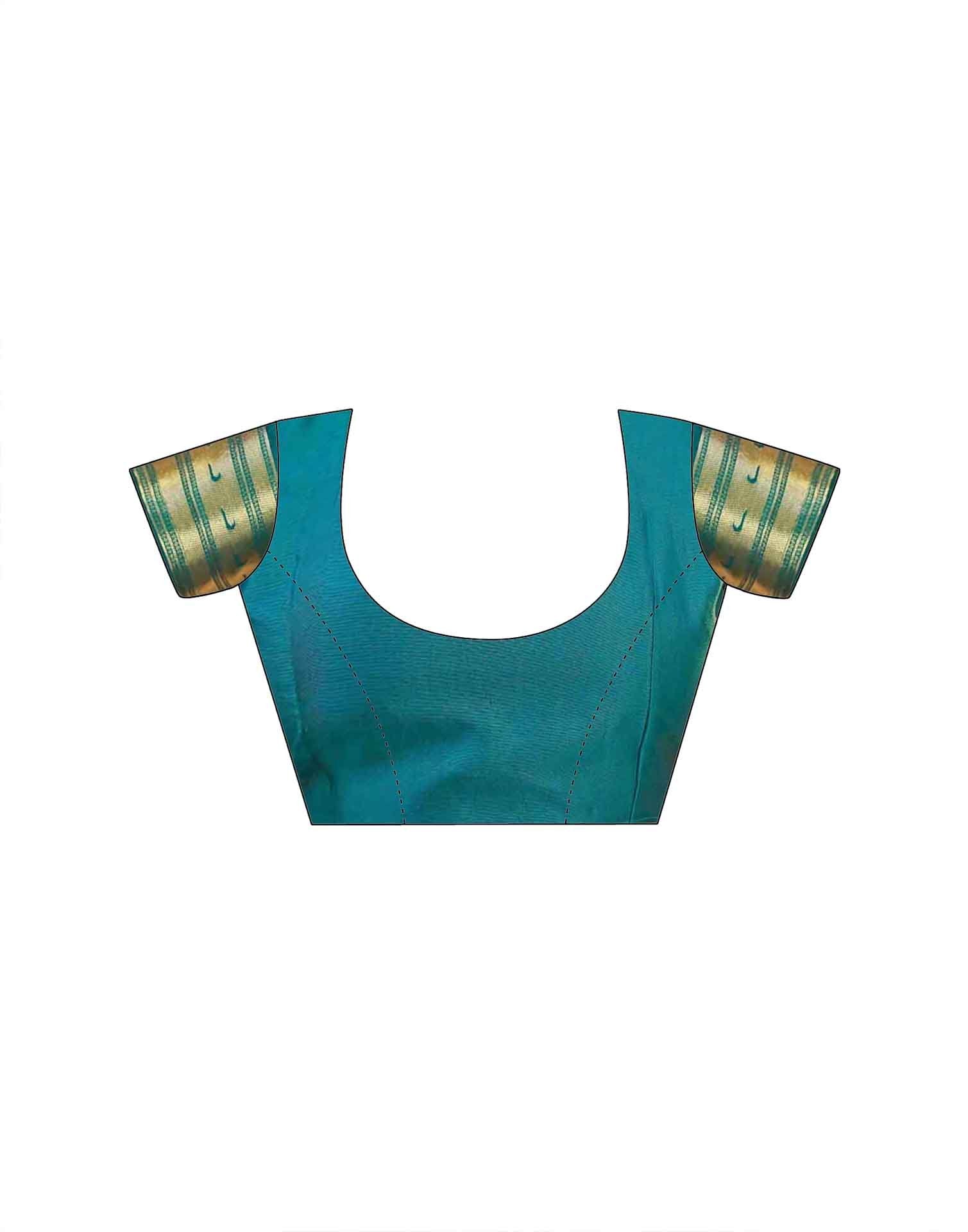 Teal Green Silk Woven Paithani Saree - Image 9