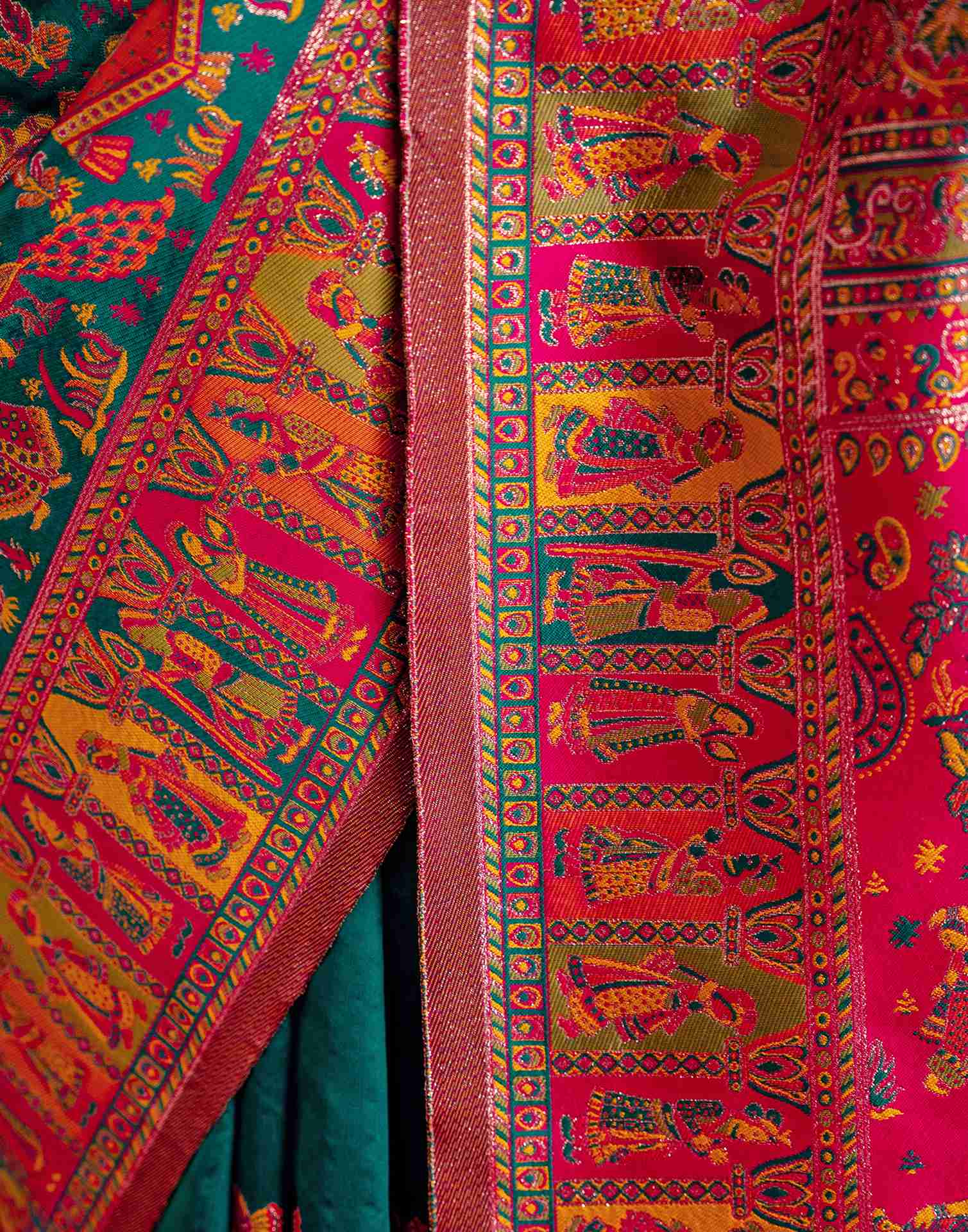 Teal Green Silk Woven Paithani Saree - Image 10
