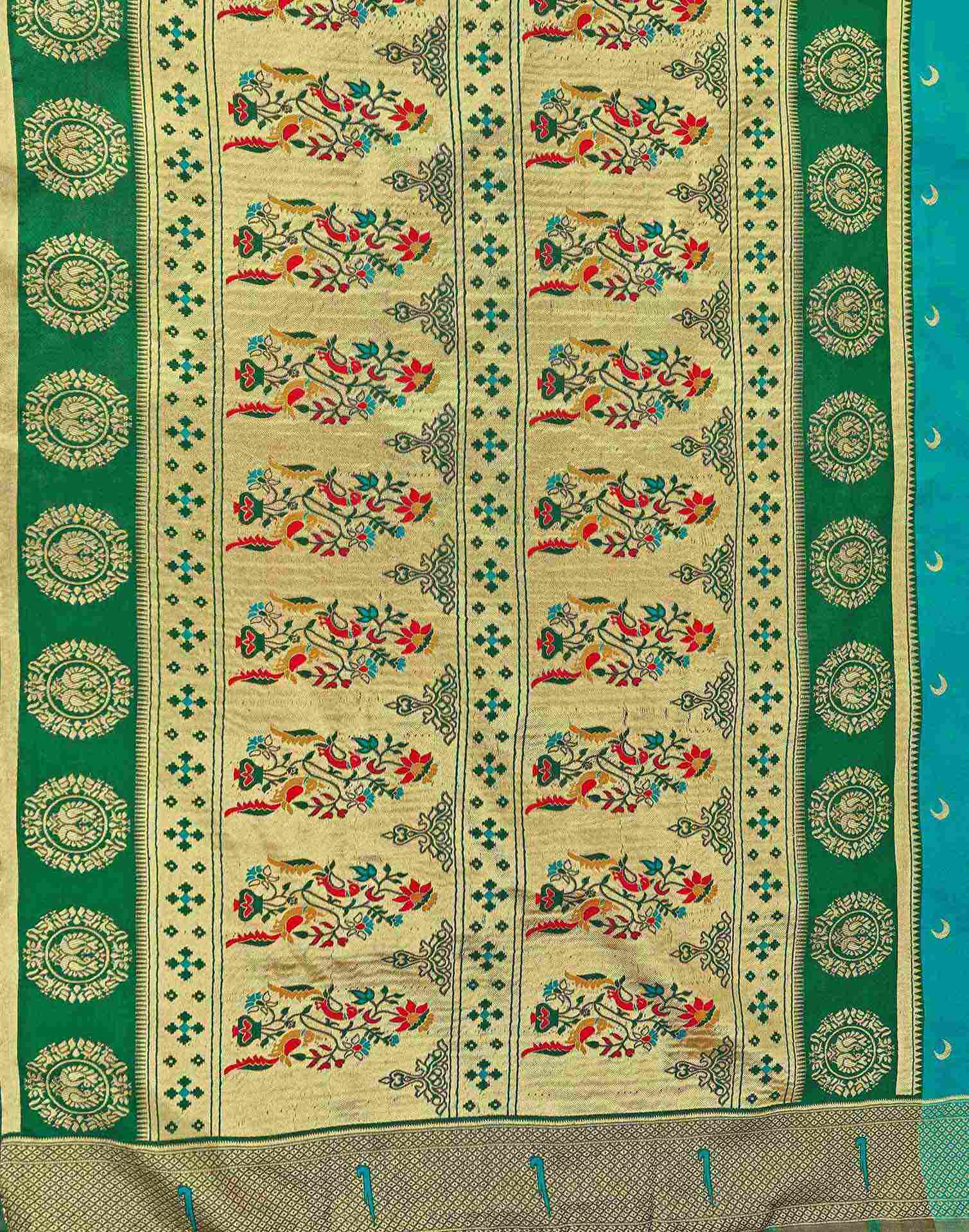 Teal Green Silk Woven Paithani Saree - Image 8
