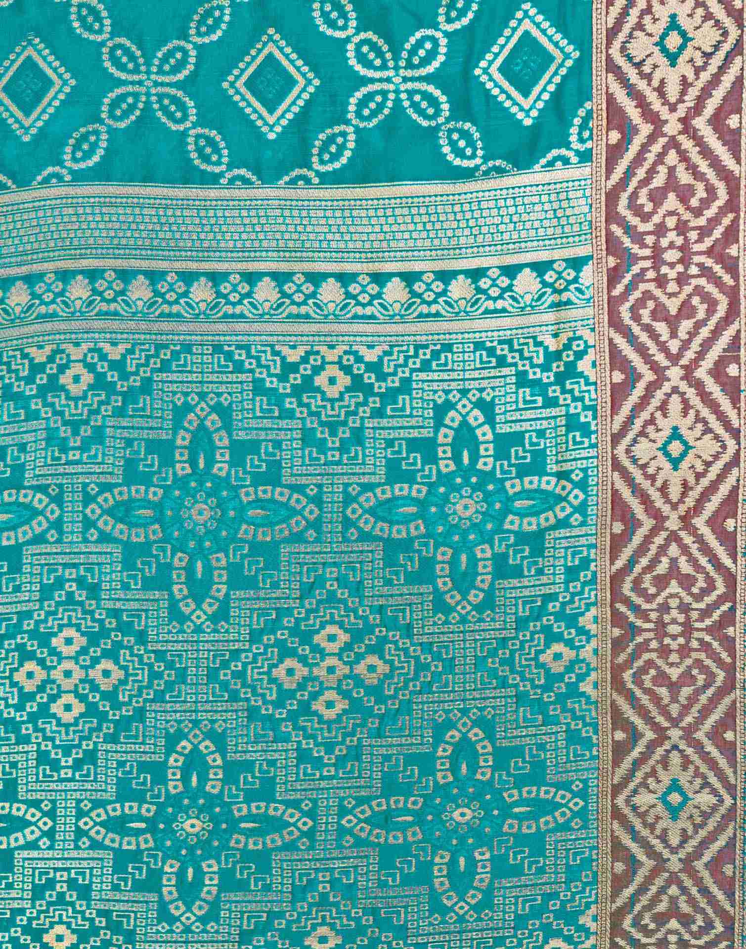 Teal Green Silk Woven Patola Saree - Image 7