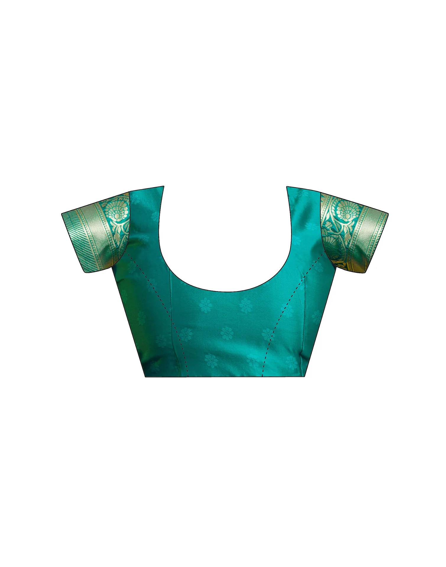 Teal Green Silk Woven Banarasi Saree - Image 10