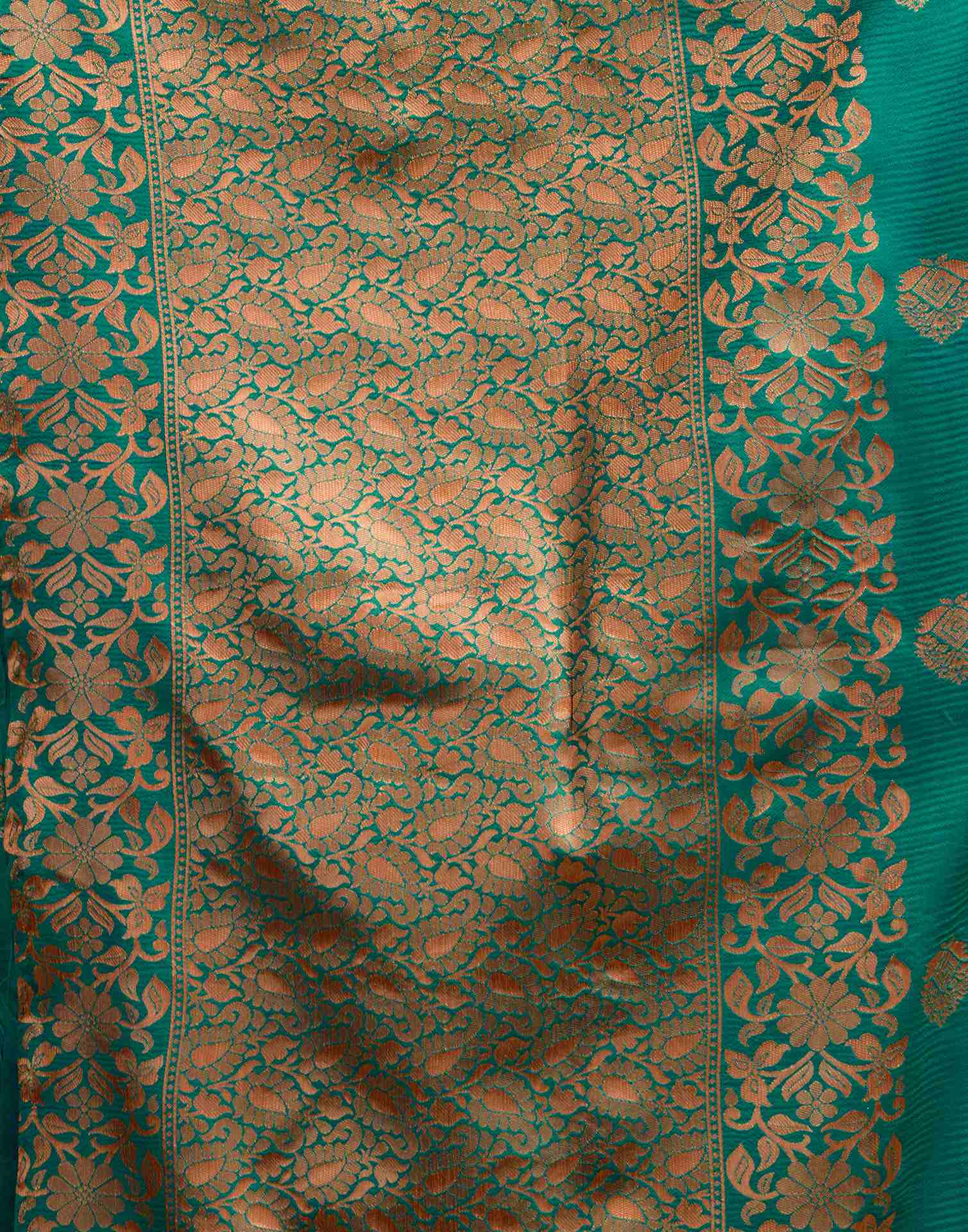 Teal Green Silk Woven Banarasi Saree - Image 8