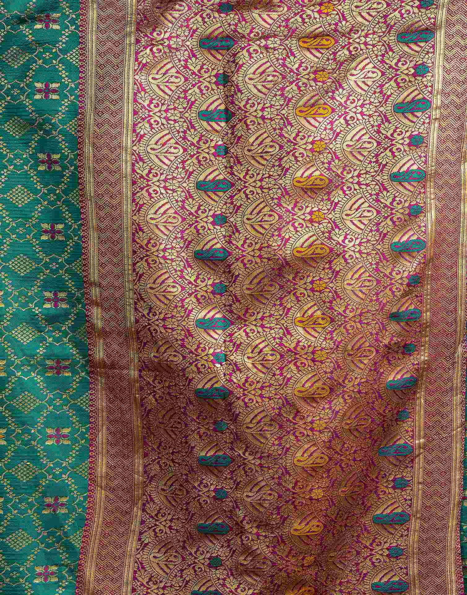 Teal Green Silk Woven Patola Saree - Image 8