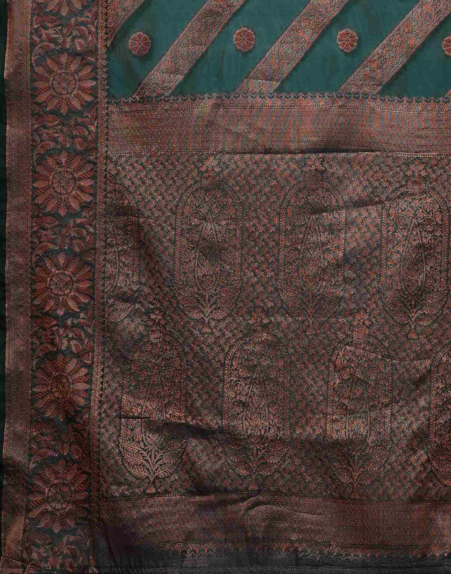 Teal Green Silk Woven Saree - Image 9