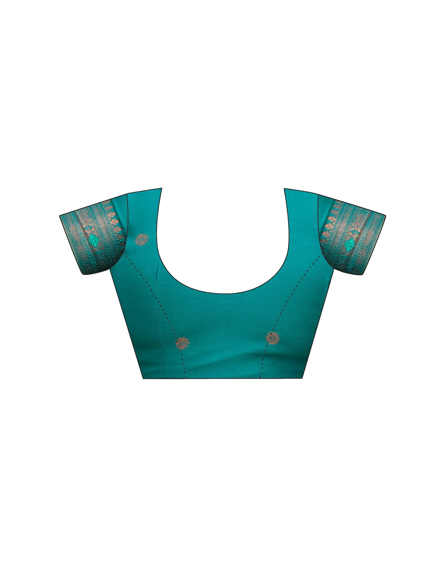 Teal Green Silk Woven Saree - Image 11