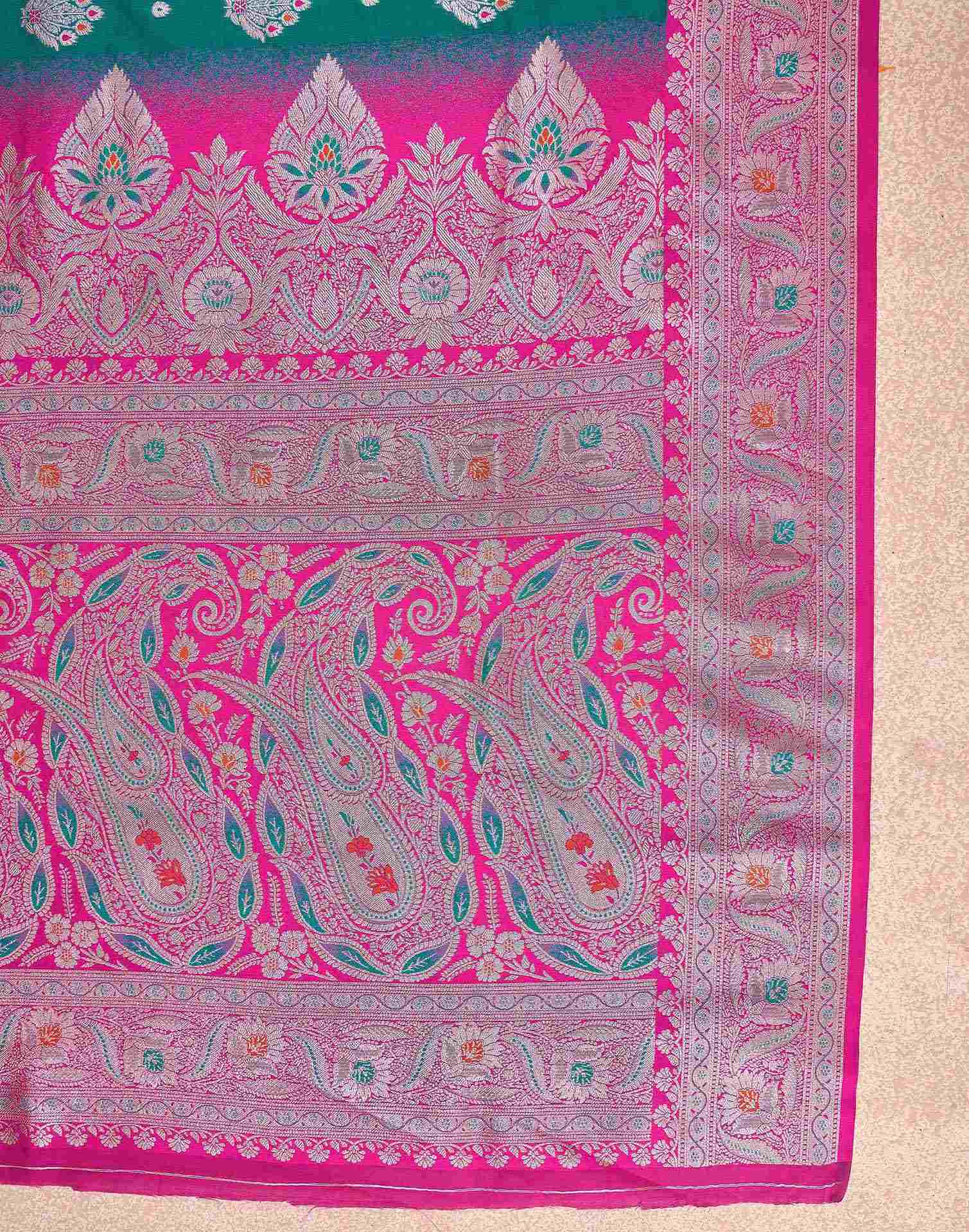 Teal Green Silk Woven Saree - Image 7
