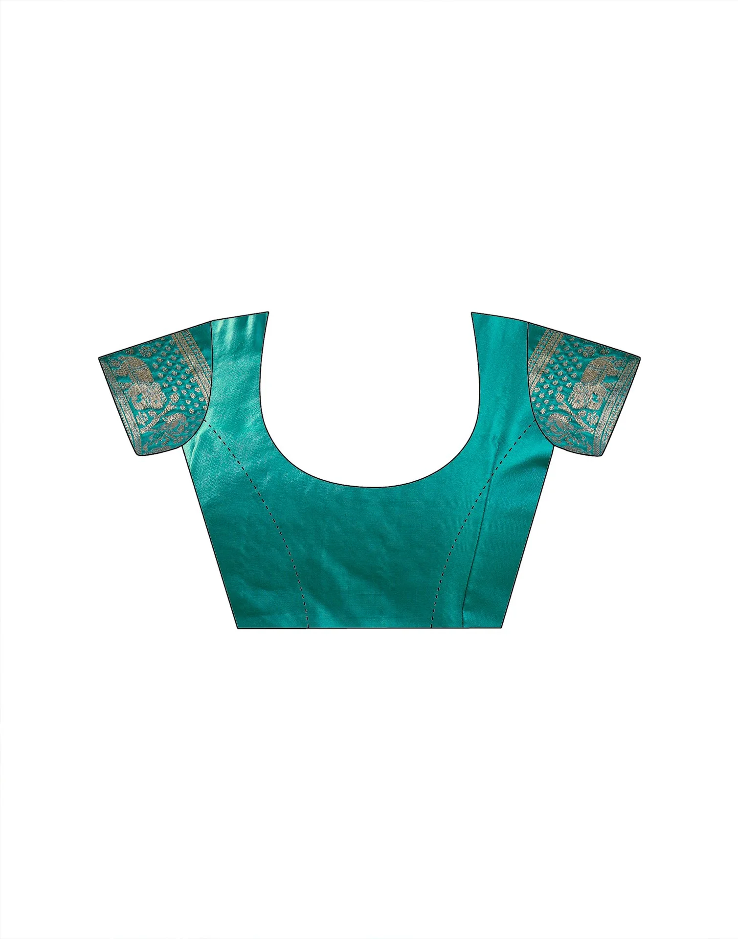 Teal Green Silk Woven Saree - Image 10