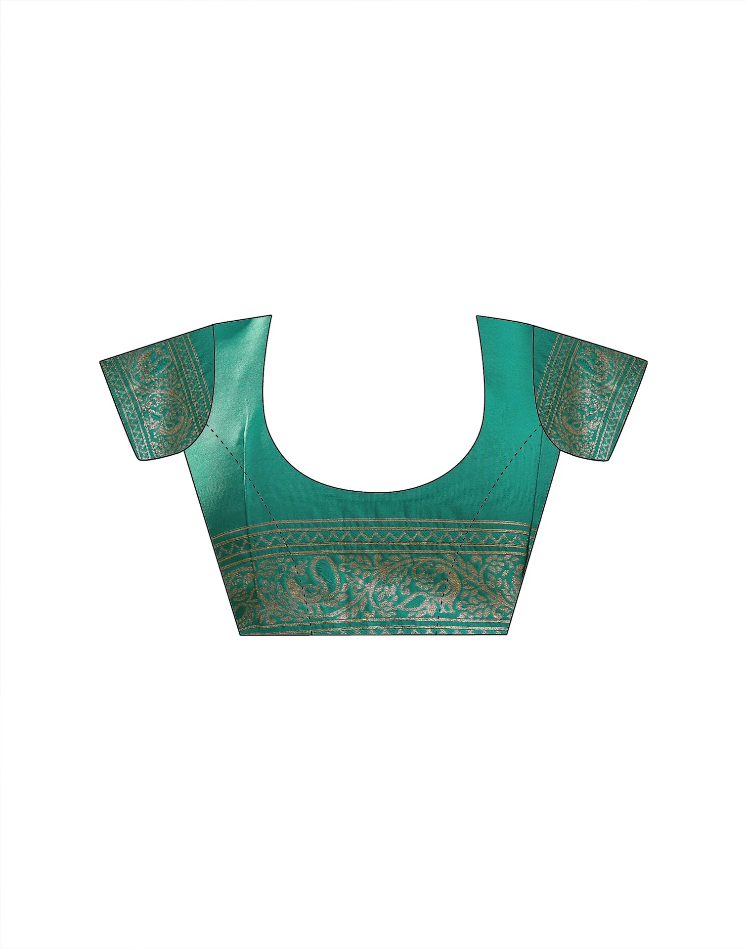 Teal Green Silk Woven Saree - Image 10