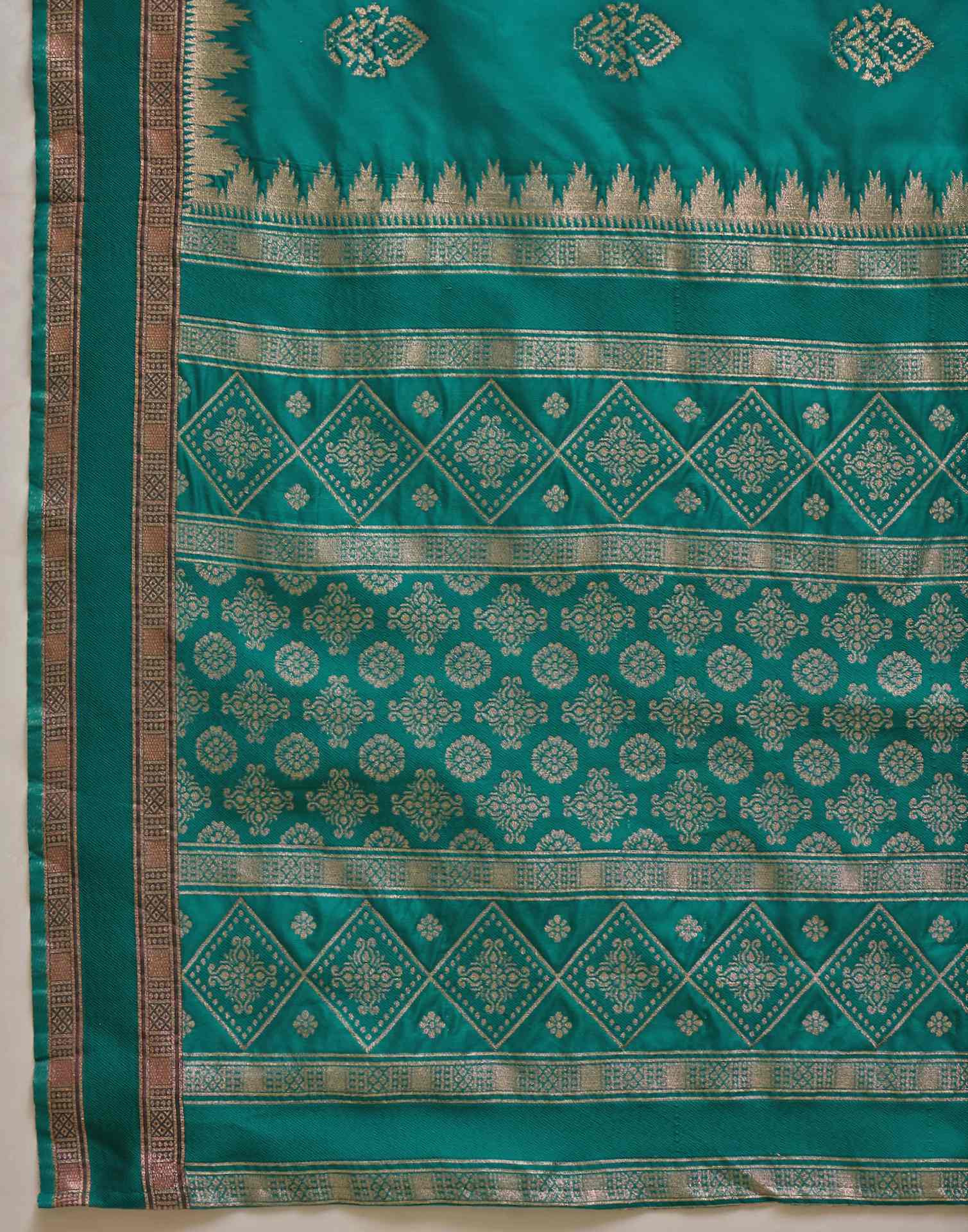 Teal Green Silk Woven Saree - Image 9