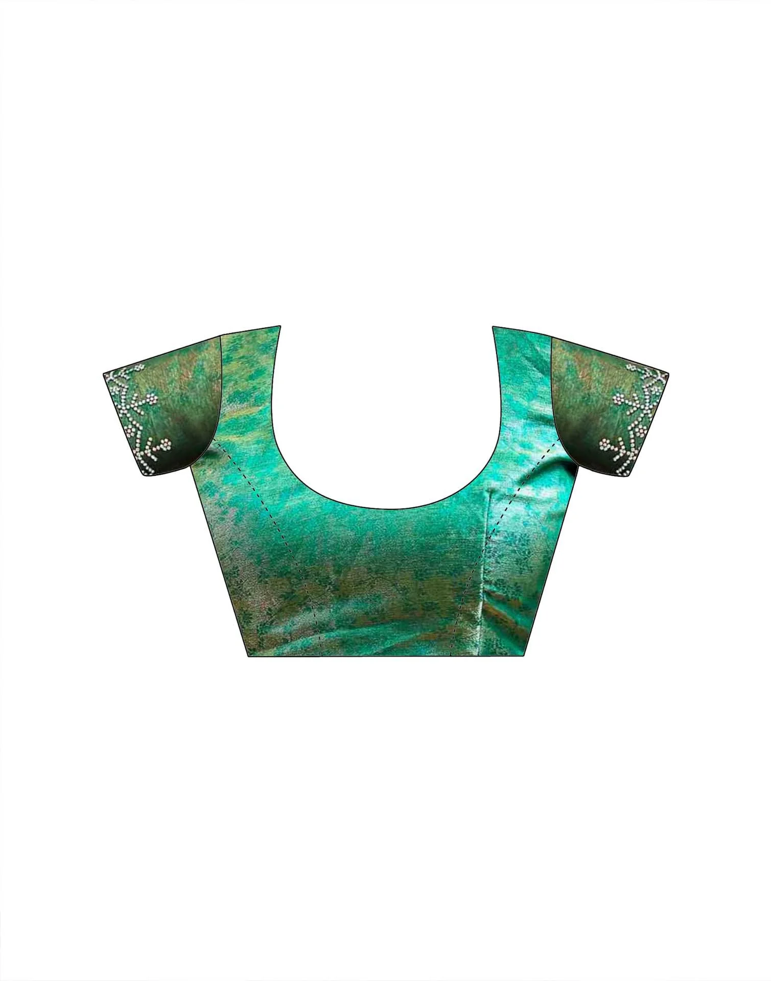 Teal Green Tissue Satin Stone Work Swarovski saree - Image 9