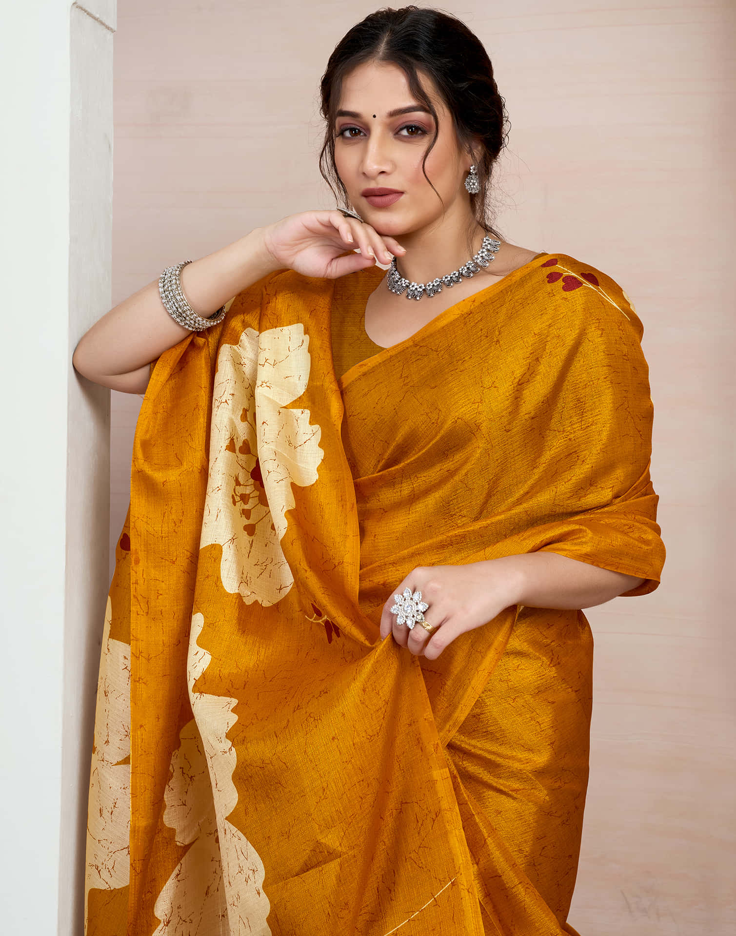 Turmeric Yellow Bhagalpuri Silk Printed Saree - Image 2