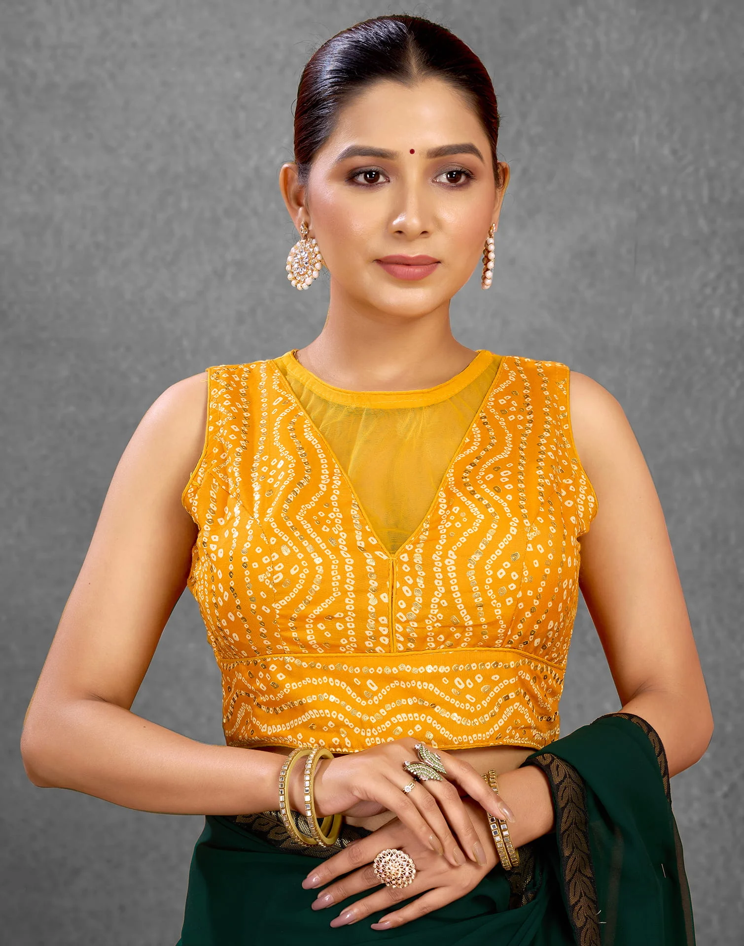 Turmeric Yellow Cotton Bandhani Printed Blouse - Image 6