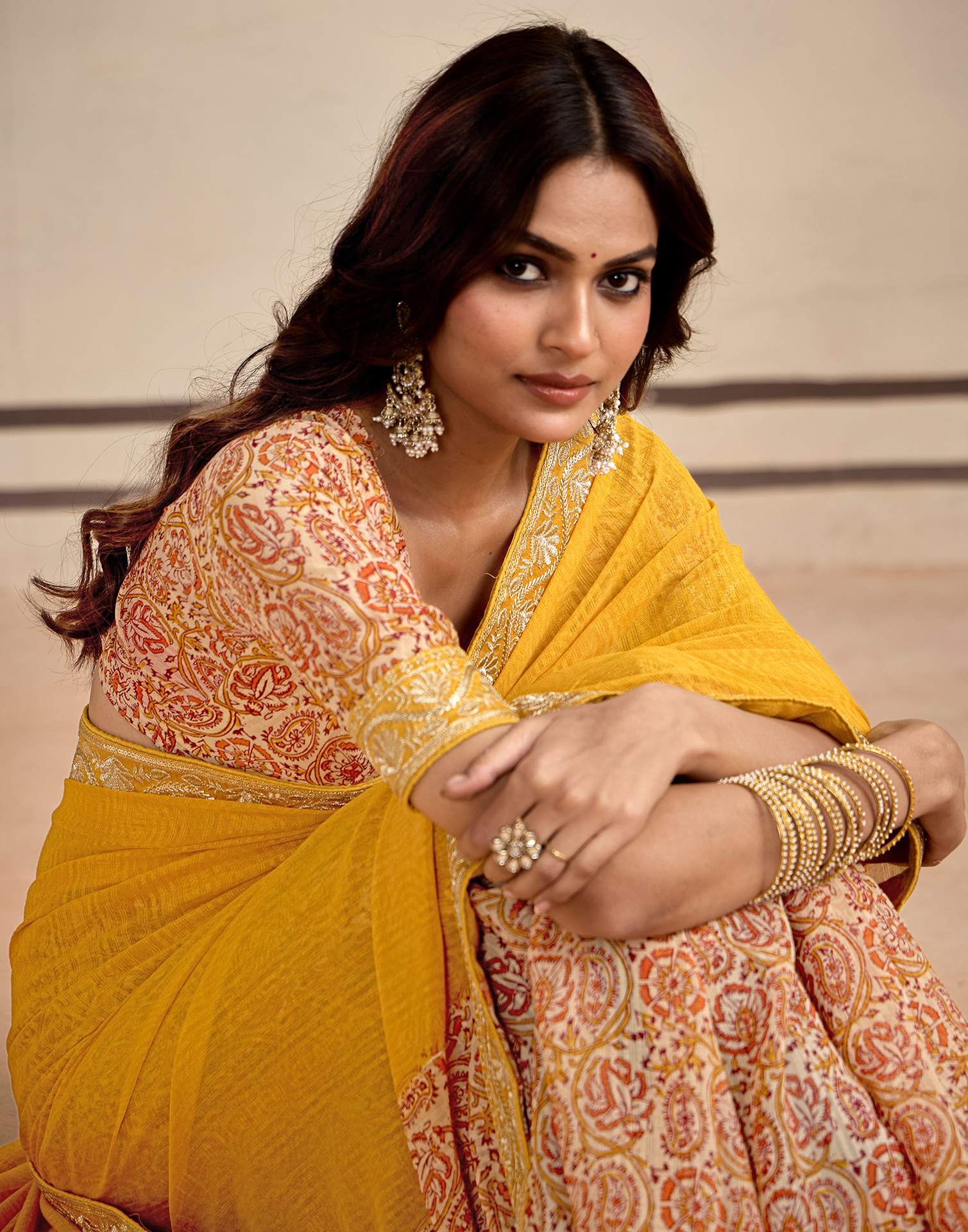 Turmeric Yellow Georgette Printed Saree - Image 7