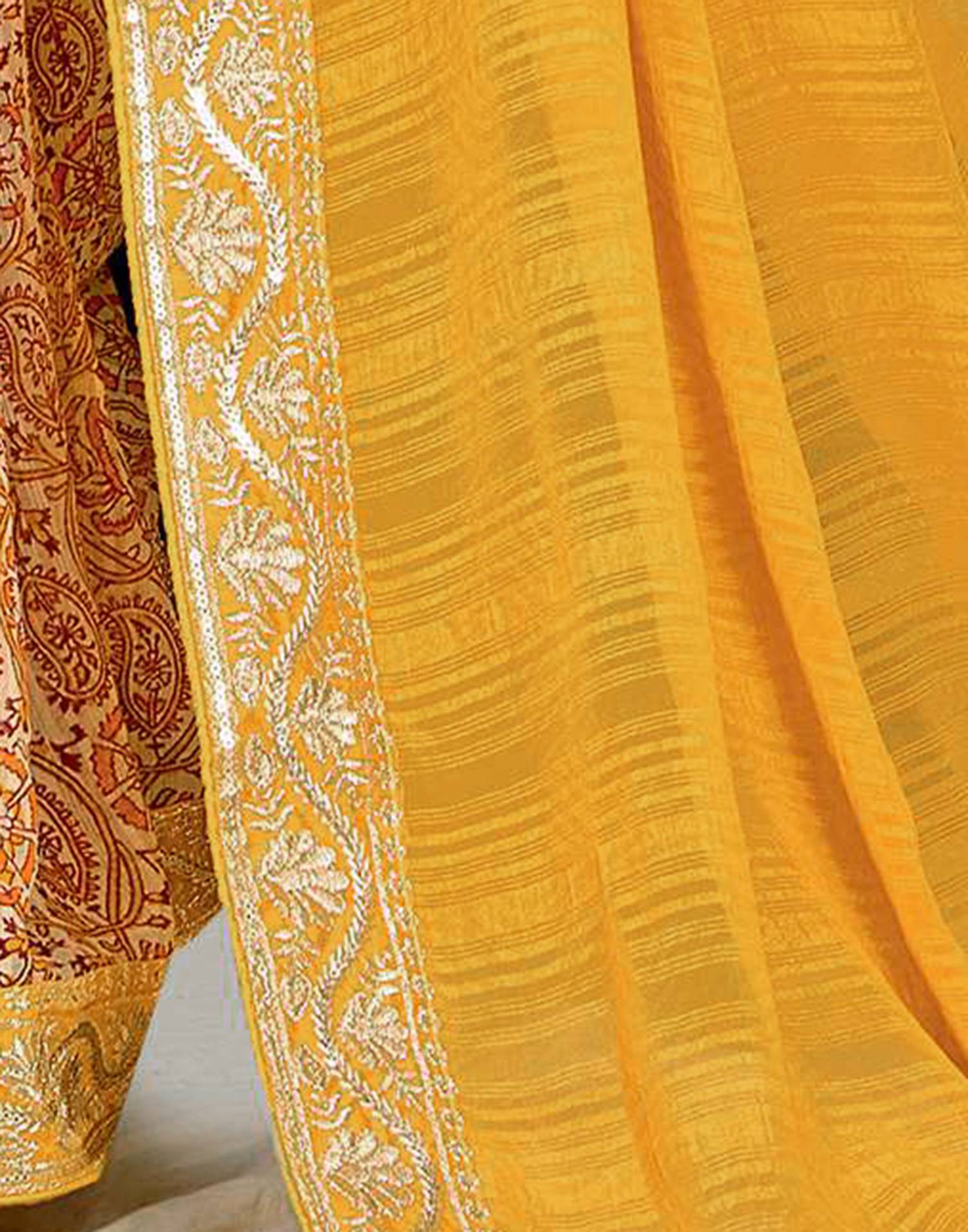 Turmeric Yellow Georgette Printed Saree - Image 8