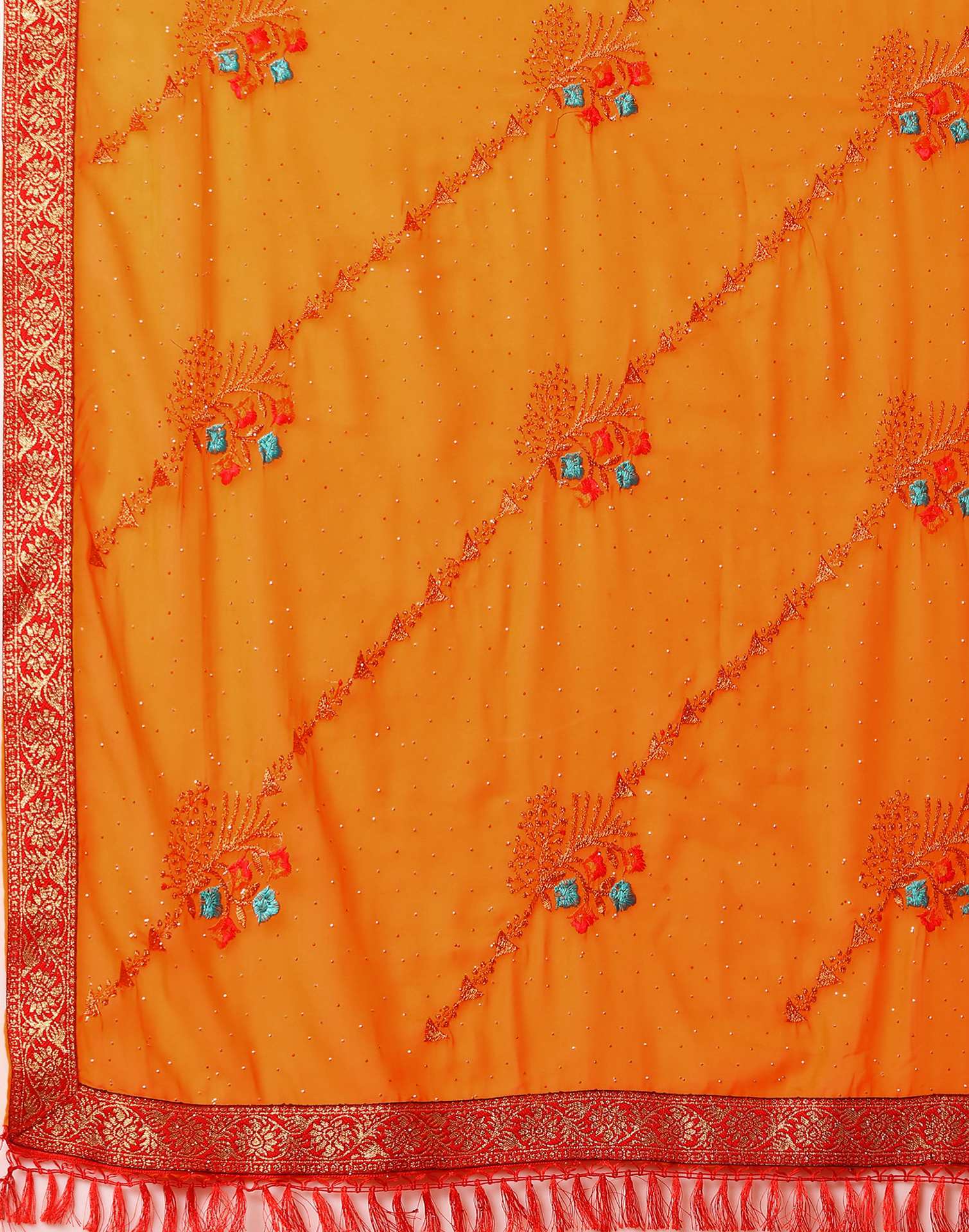 Orange Georgette Stone Work Swarovski Saree - Image 7
