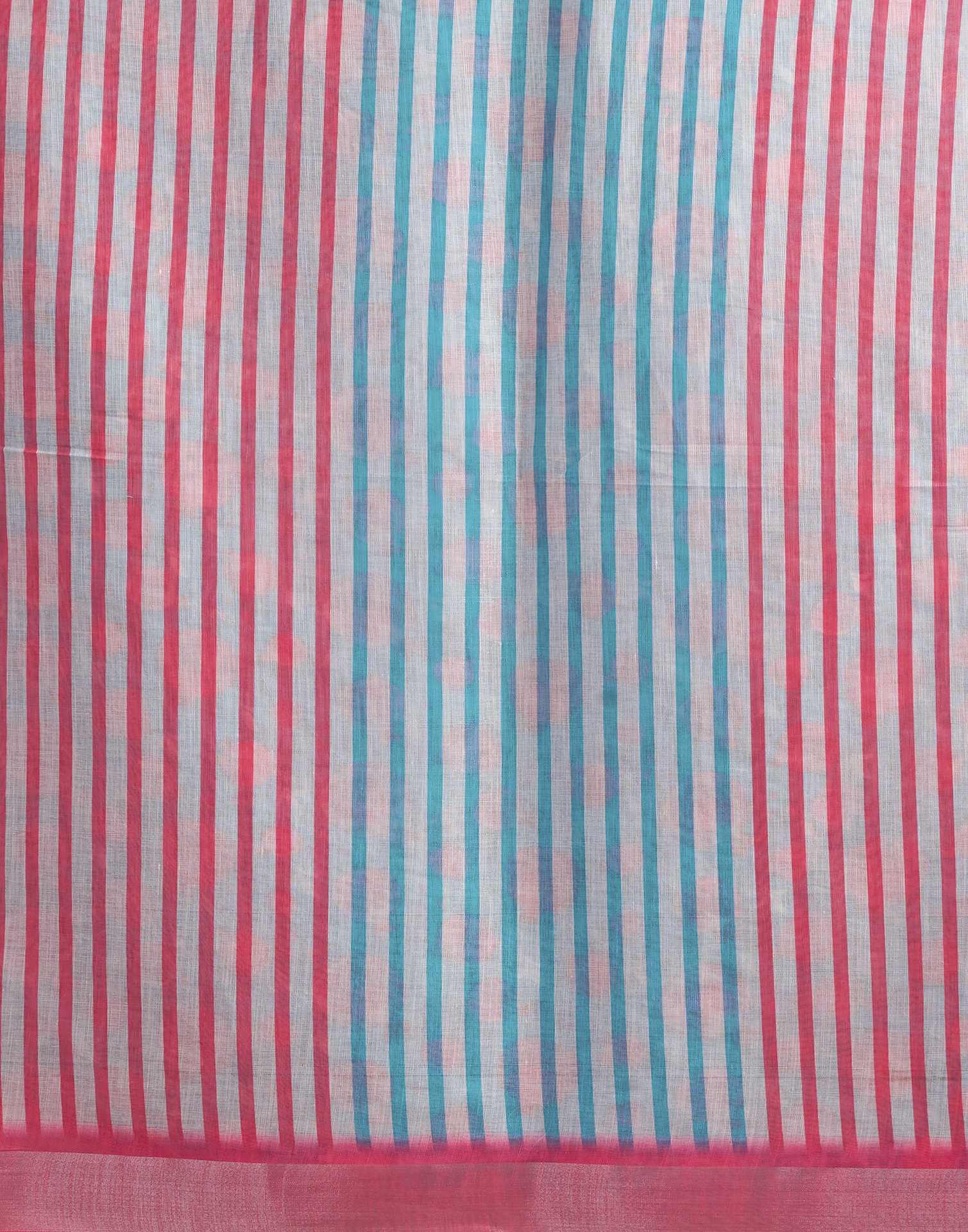 Turqoise Cotton Linen Printed Saree - Image 8