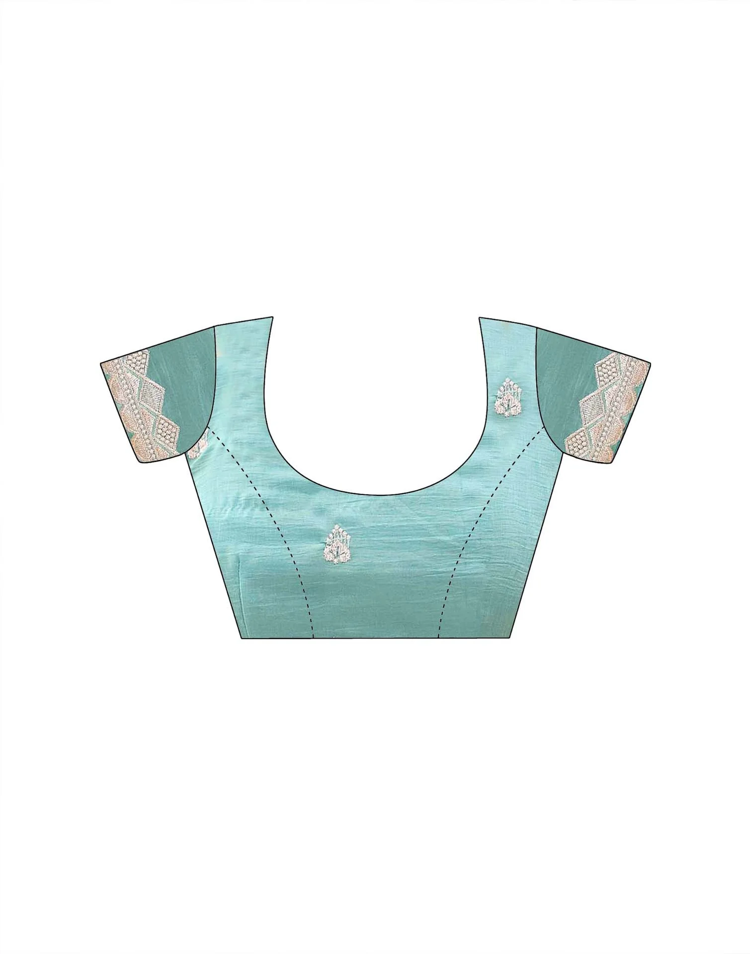 Turquoise Blue Shimmer Embroidery Embellished Saree - Image 9