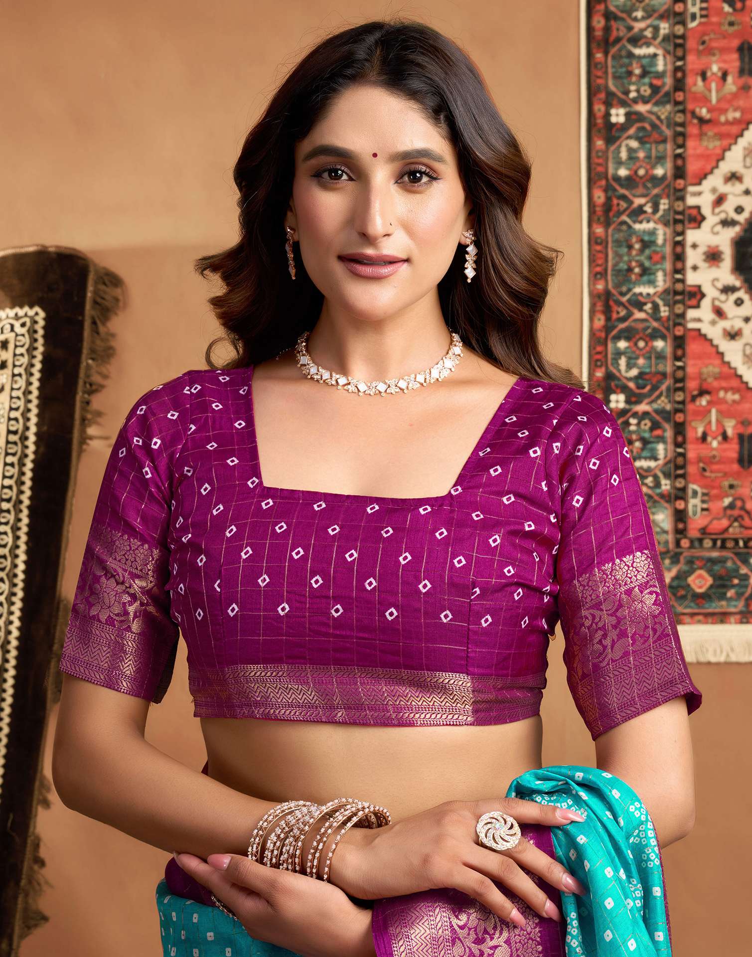 Turquoise Blue Silk Printed Bandhani Saree - Image 8