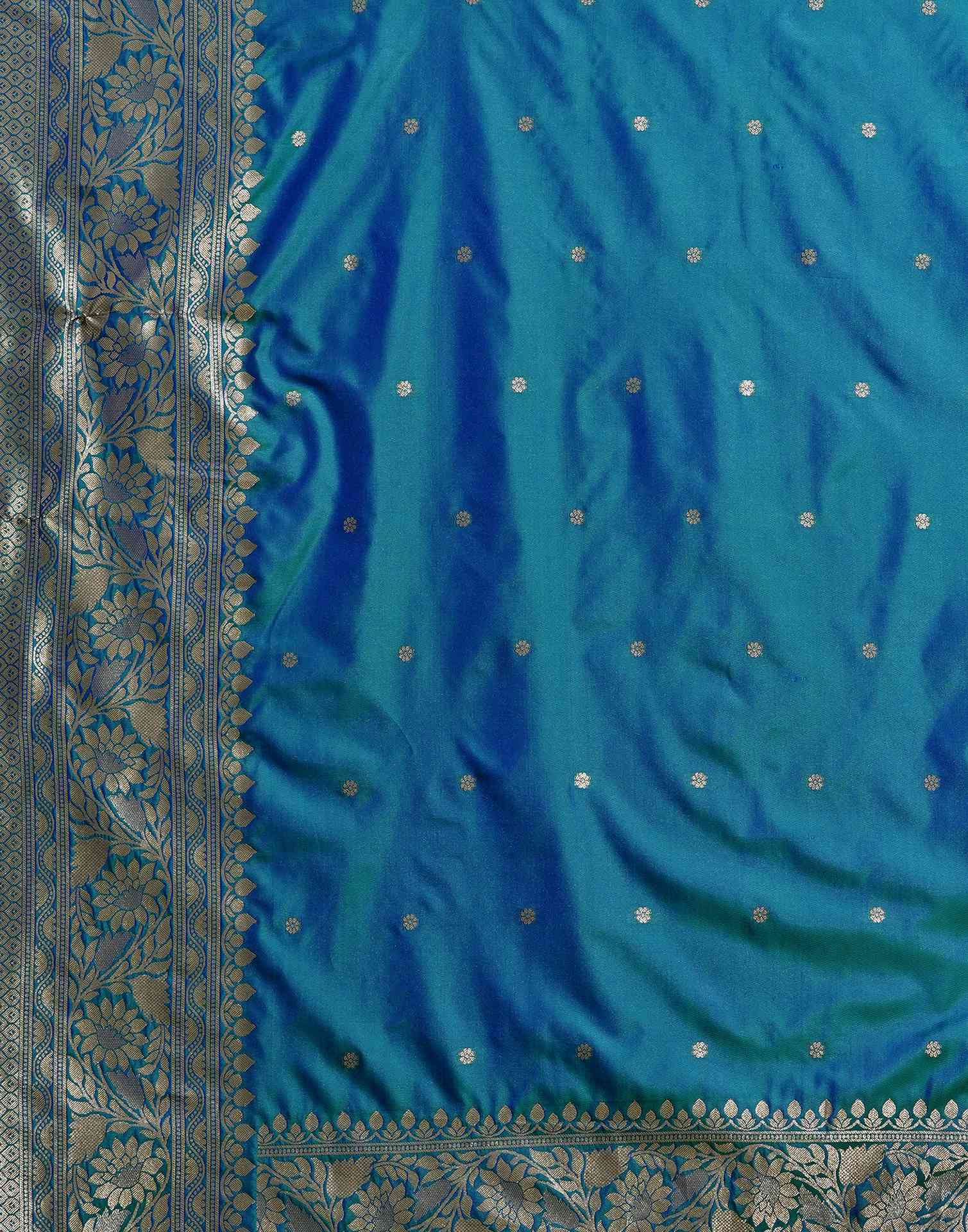 Turquoise Blue Silk Woven Kanjivaram Saree - Image 7