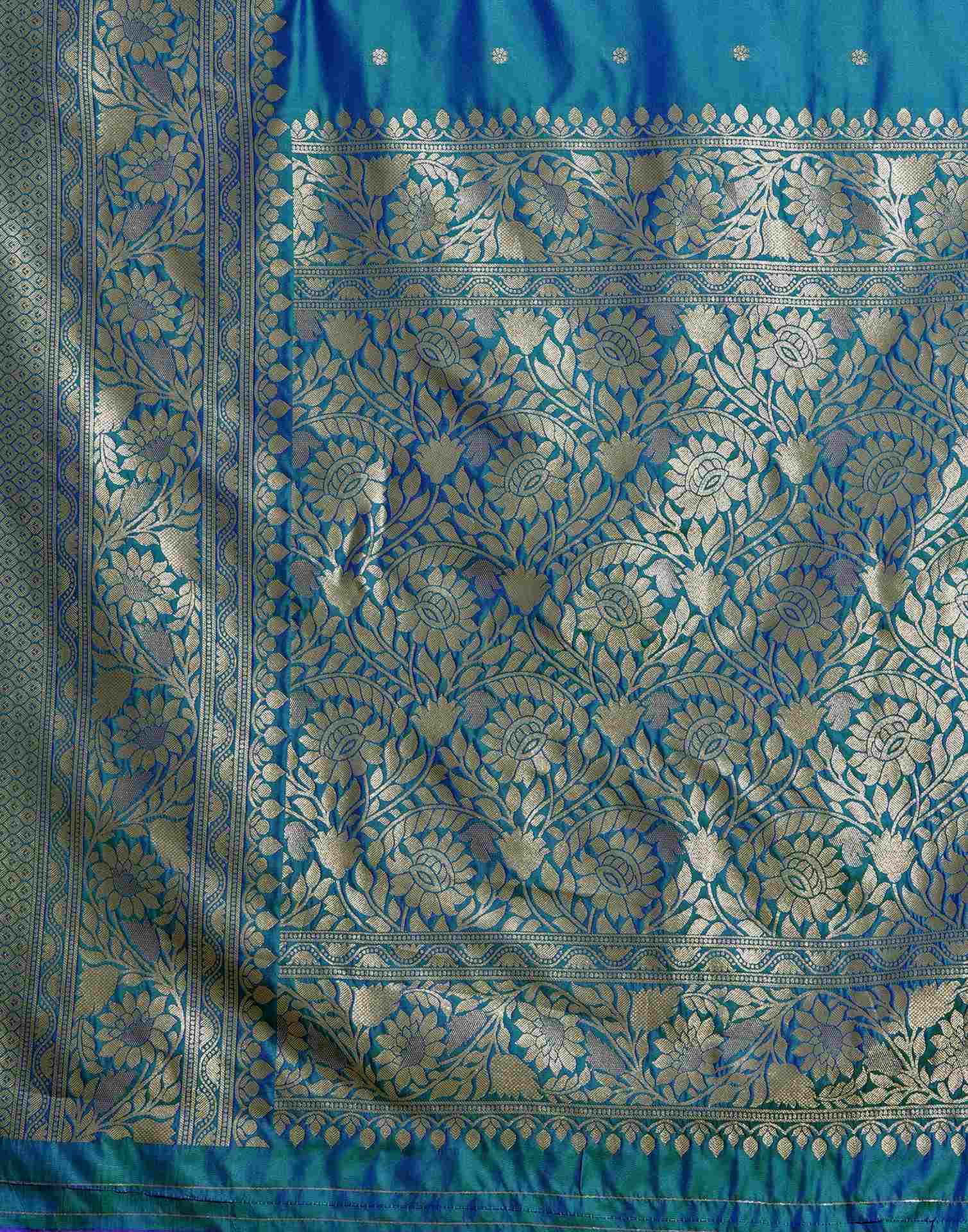 Turquoise Blue Silk Woven Kanjivaram Saree - Image 8