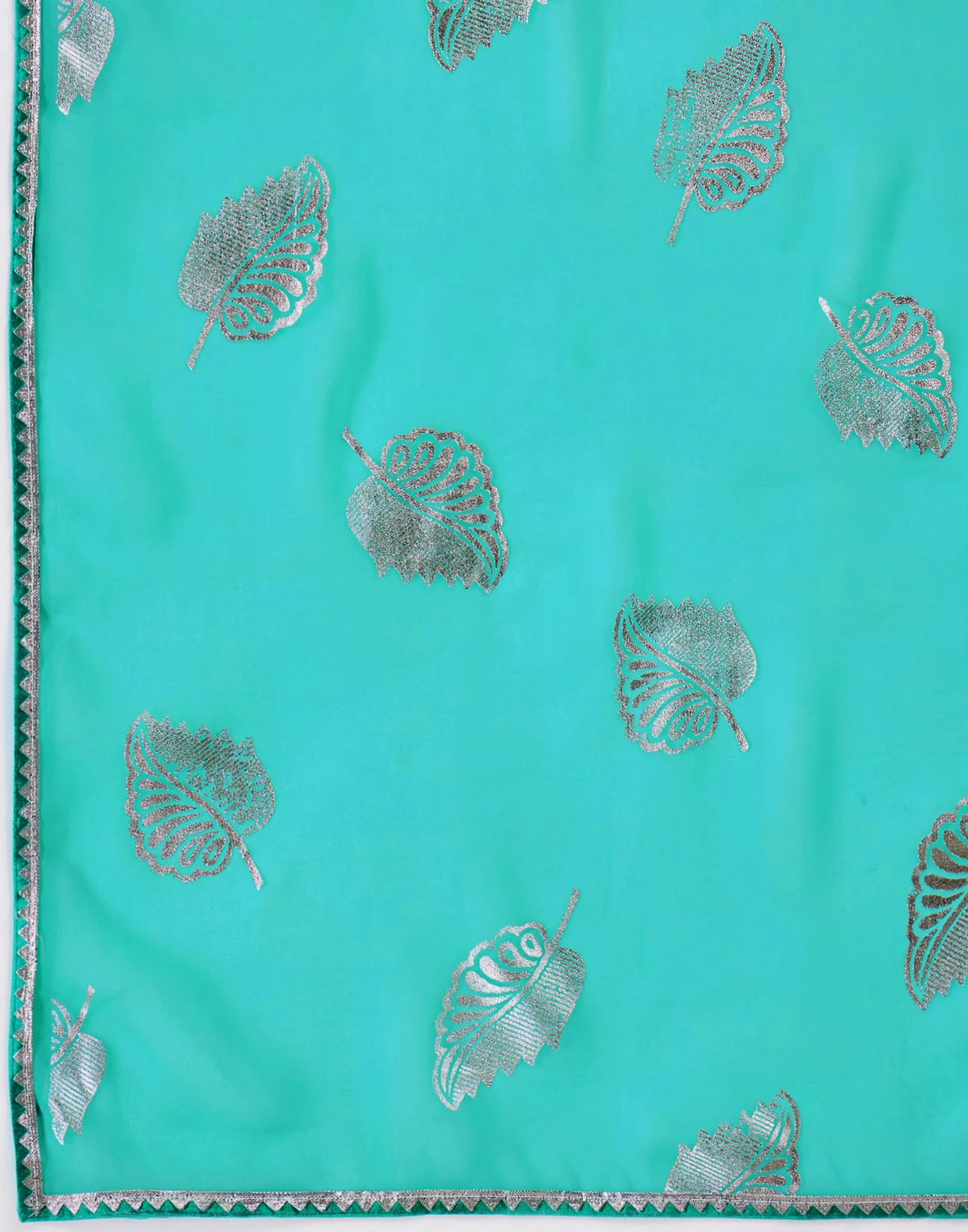 Turquoise Georgette Foil Printed Saree - Image 8