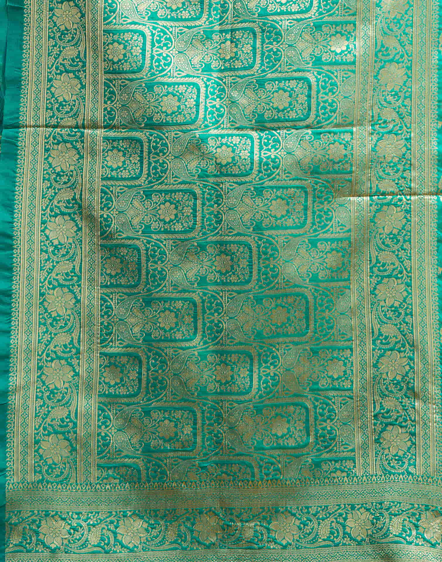 Turquoise Silk Woven Banarasi Saree - Image 7
