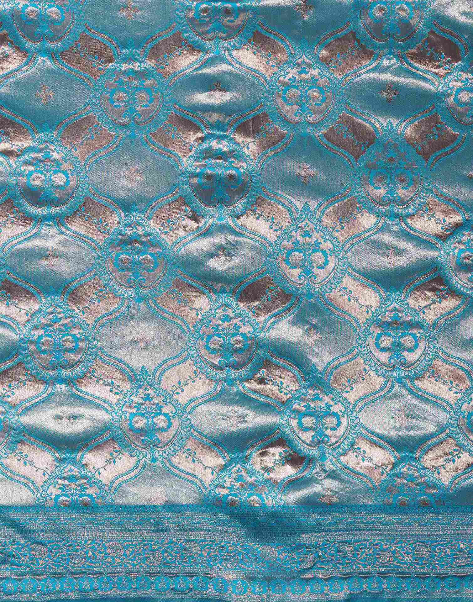 Turquoise Silk Woven  Banarasi Saree - Image 10