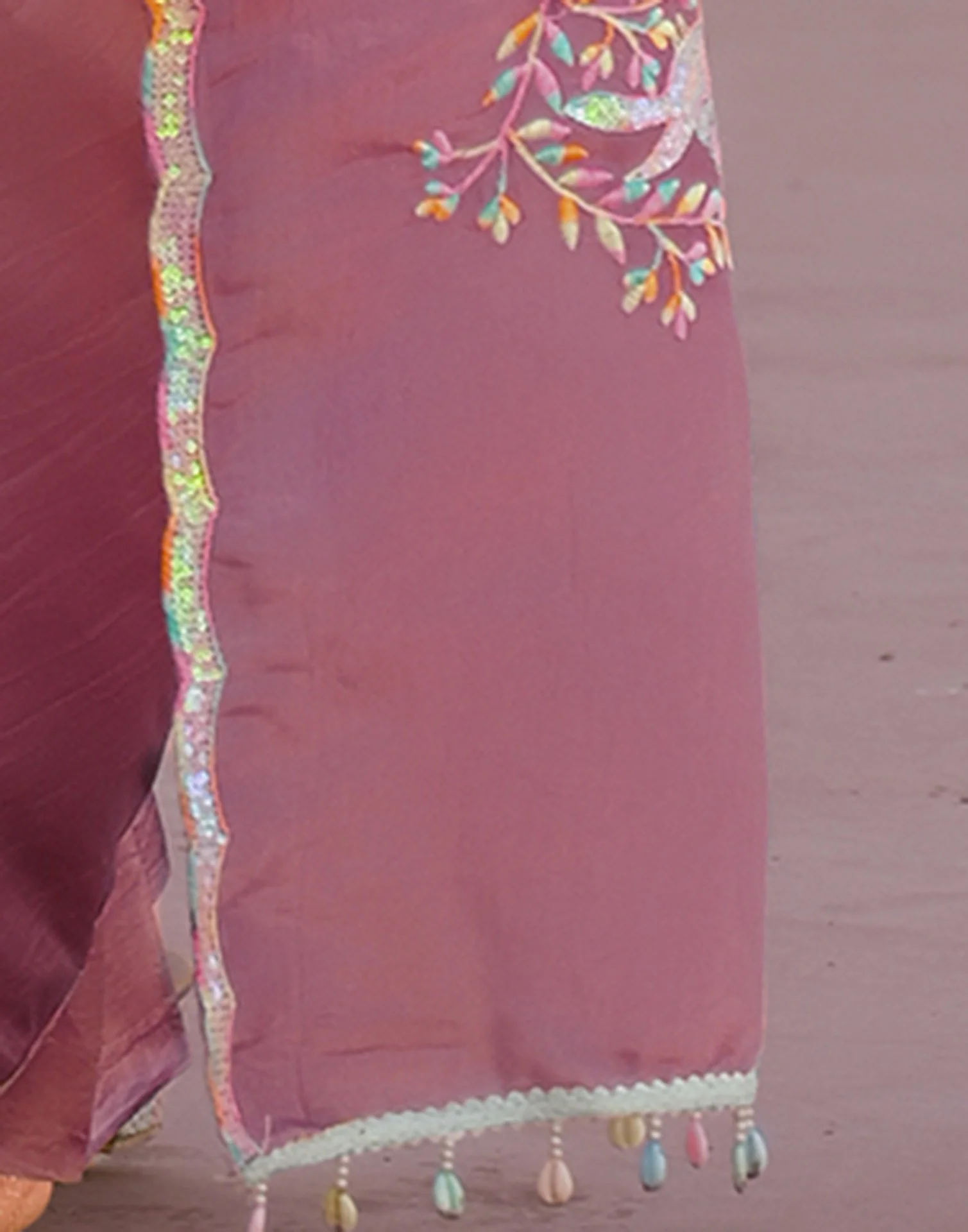 Turquoise Tissue Silk Sequence Embroidery Saree - Image 10