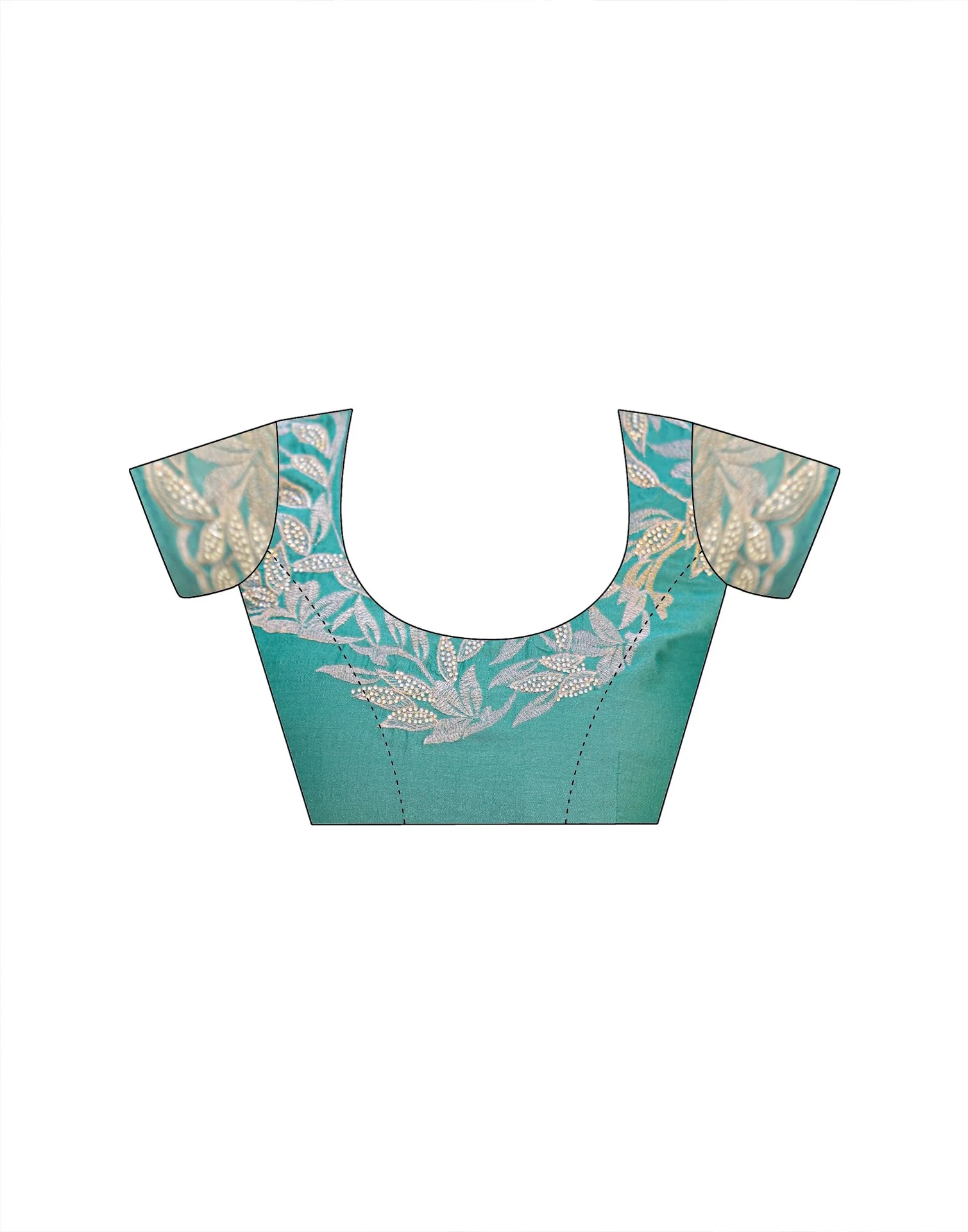 Turquoise Vichitra Silk Embroidery Saree - Image 12