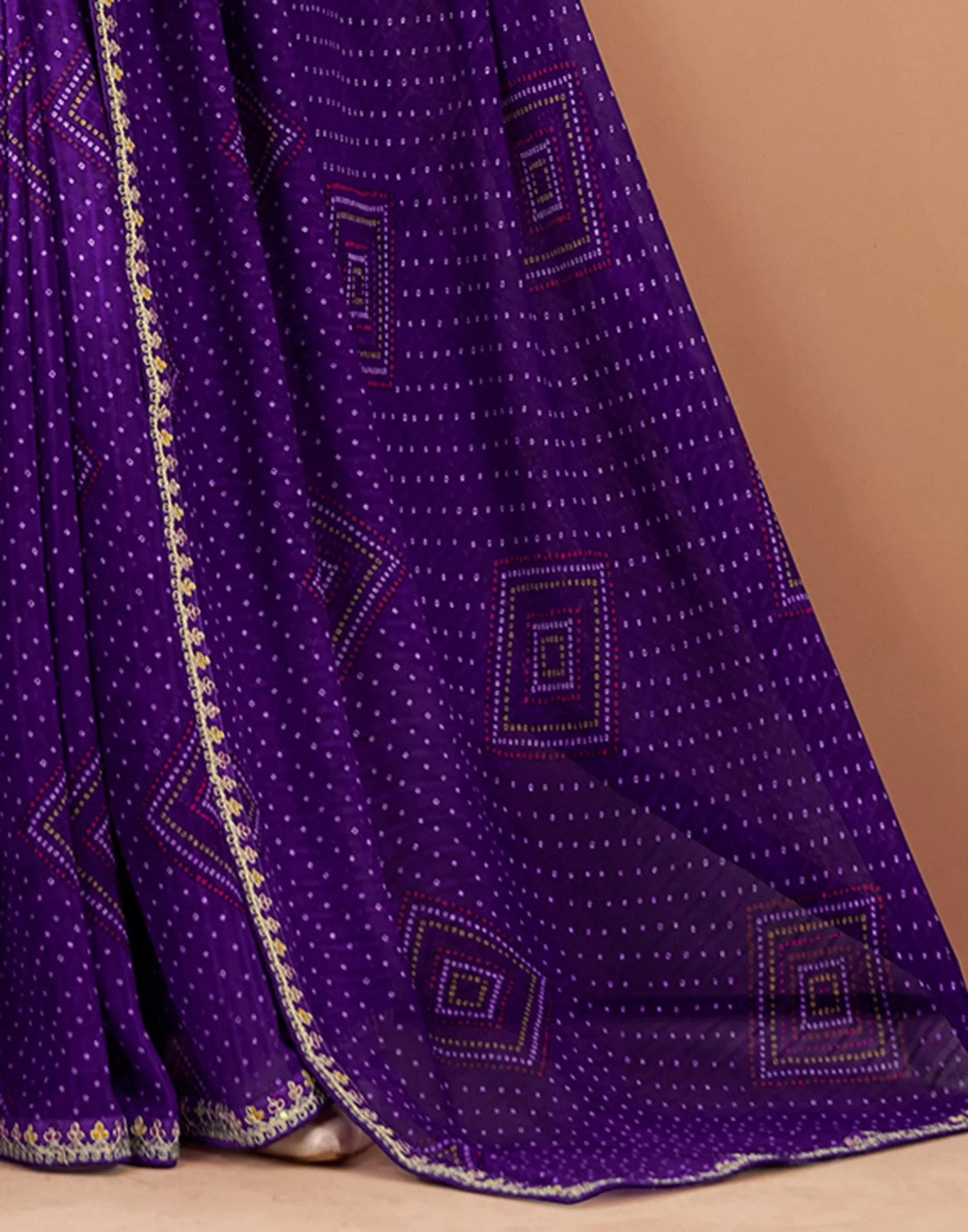 Violet Georgette Printed Bandhani Saree - Image 7