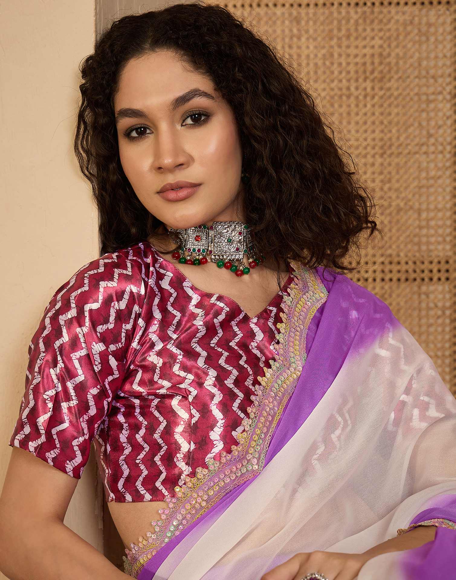 Violet Shimmer Georgette Sequence Lace saree - Image 2